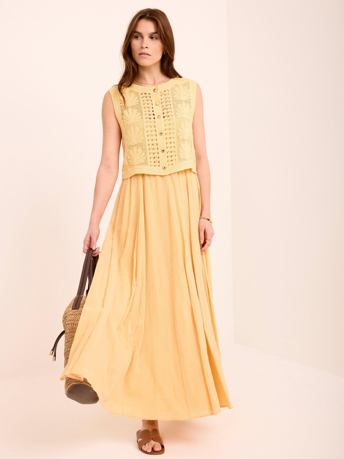 Image 1 of 6 of Mint Velvet Yellow Shell Crochet Dress