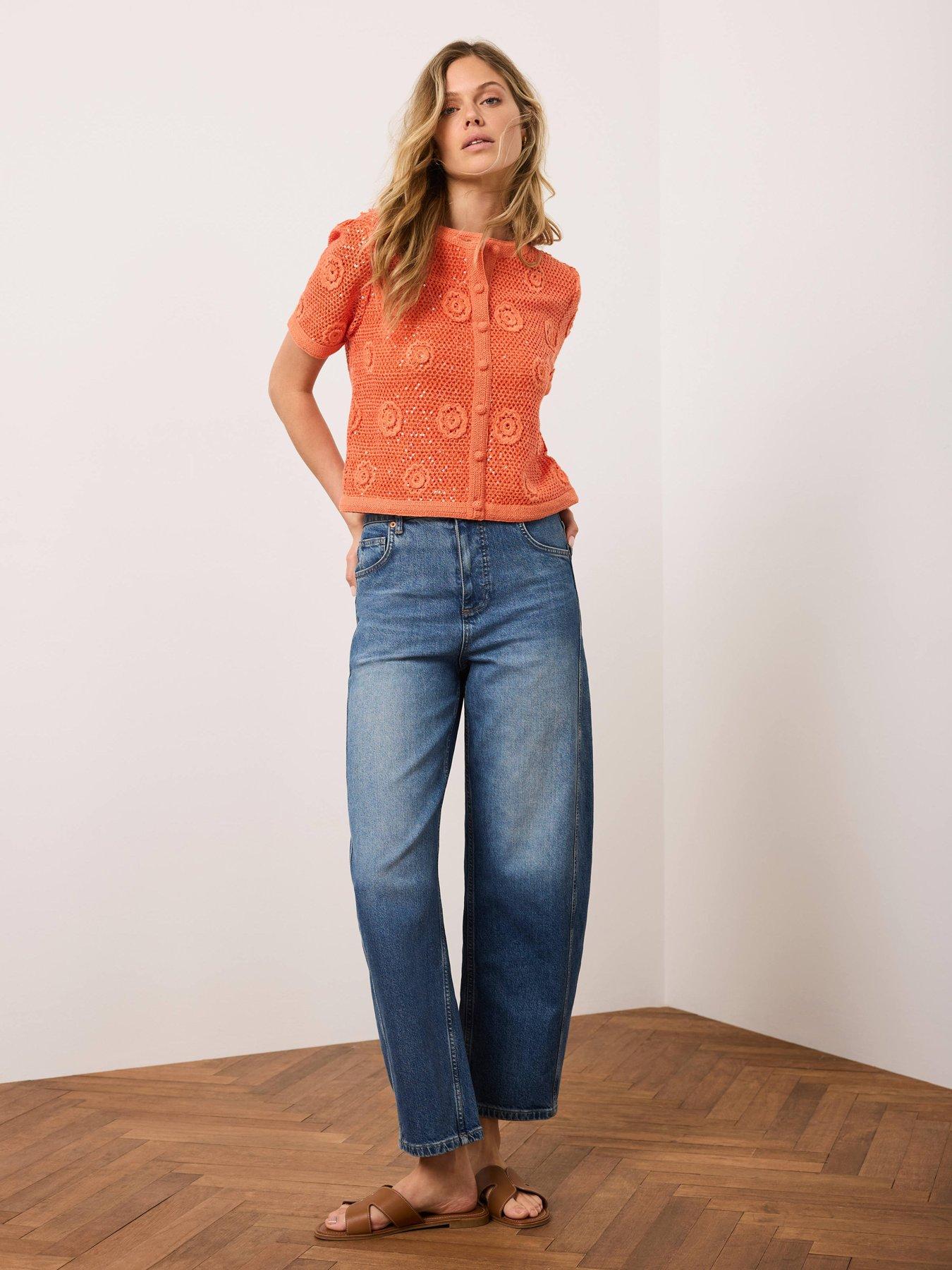 Image 3 of 6 of Mint Velvet Sequin Flower Top - Orange