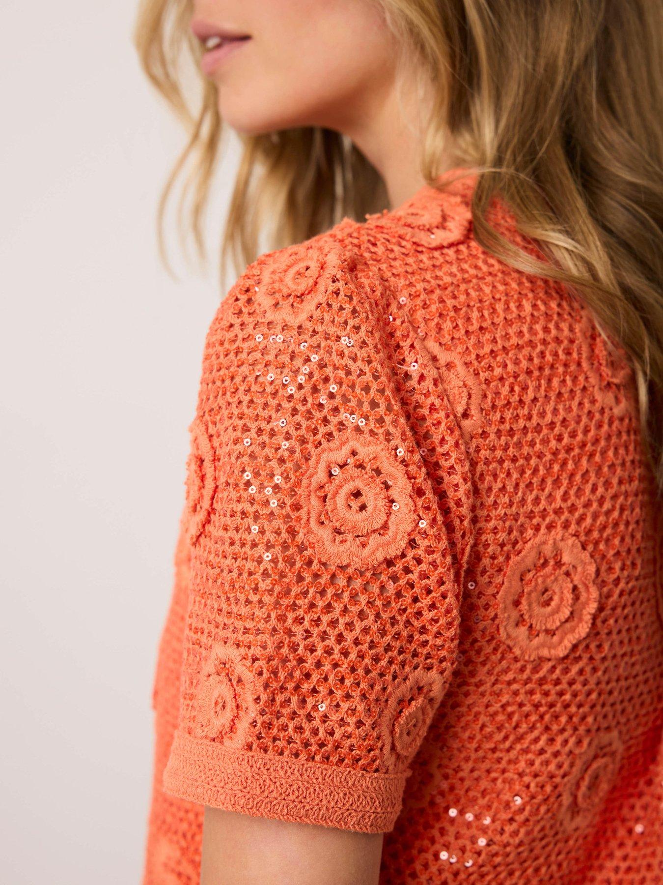 Image 4 of 6 of Mint Velvet Sequin Flower Top - Orange