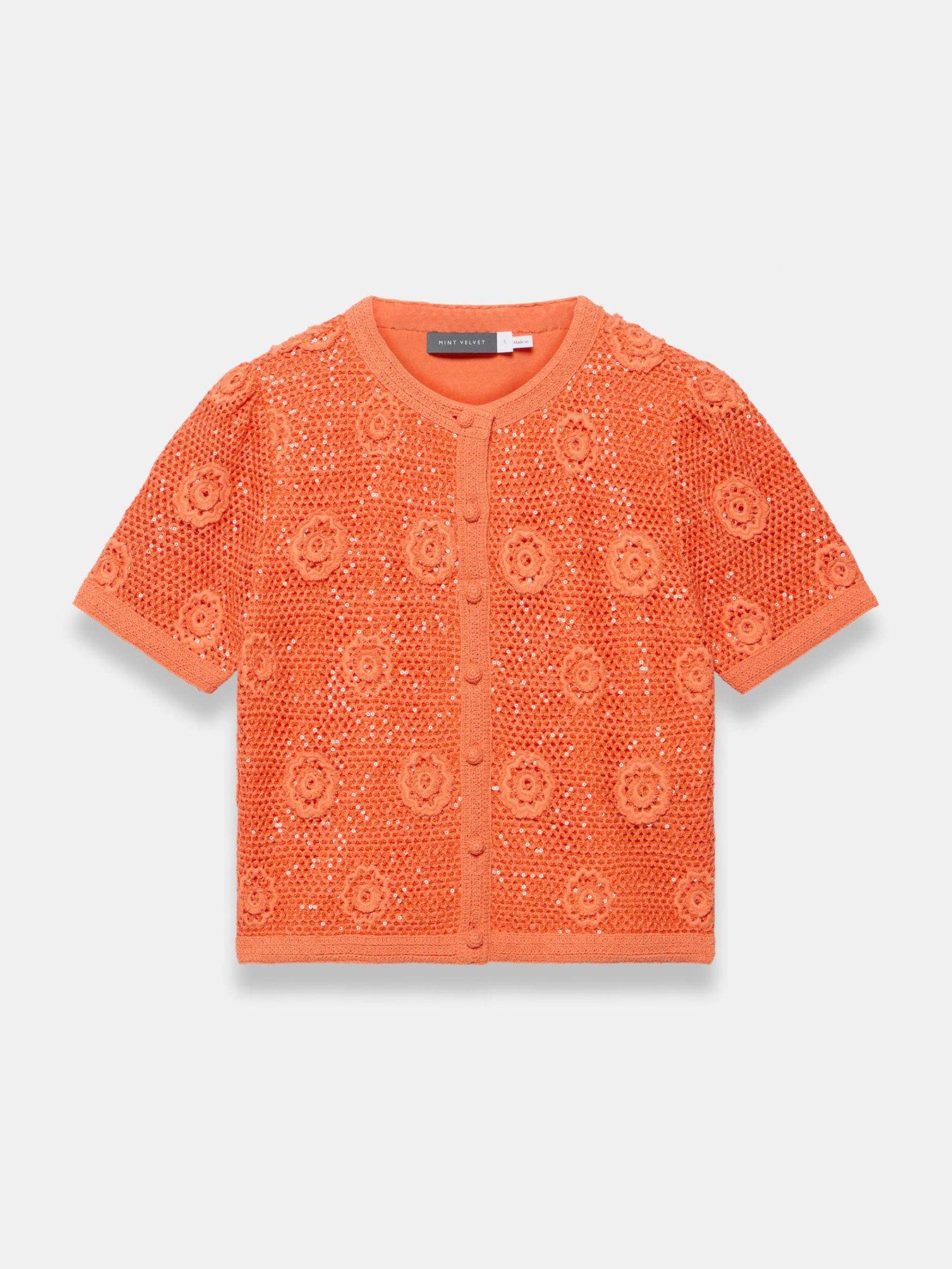 Image 5 of 6 of Mint Velvet Sequin Flower Top - Orange