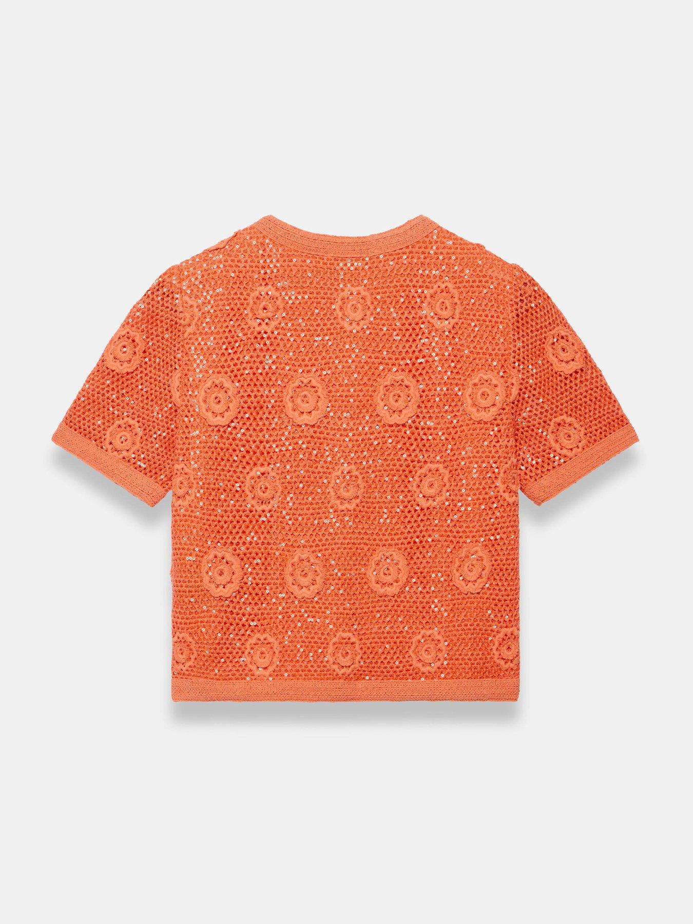 Image 6 of 6 of Mint Velvet Sequin Flower Top - Orange