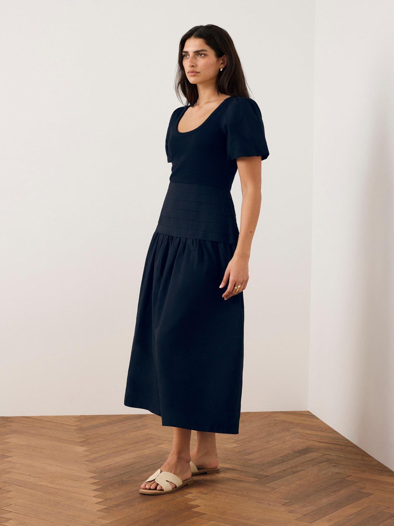 Mint Velvet Woven Mix Midi Dress - Navy