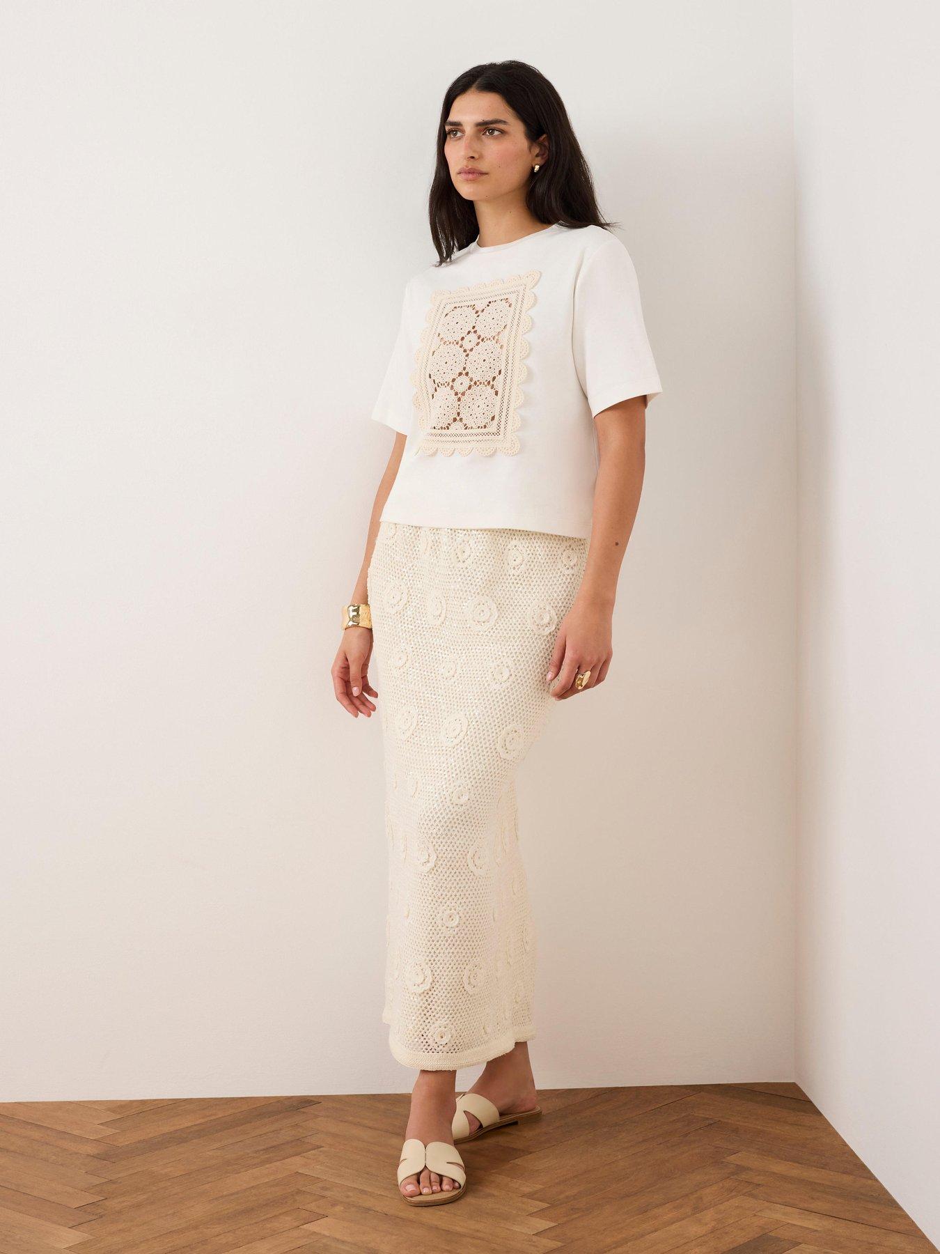 Image 3 of 6 of Mint Velvet Ivory Crochet Panel T-shirt