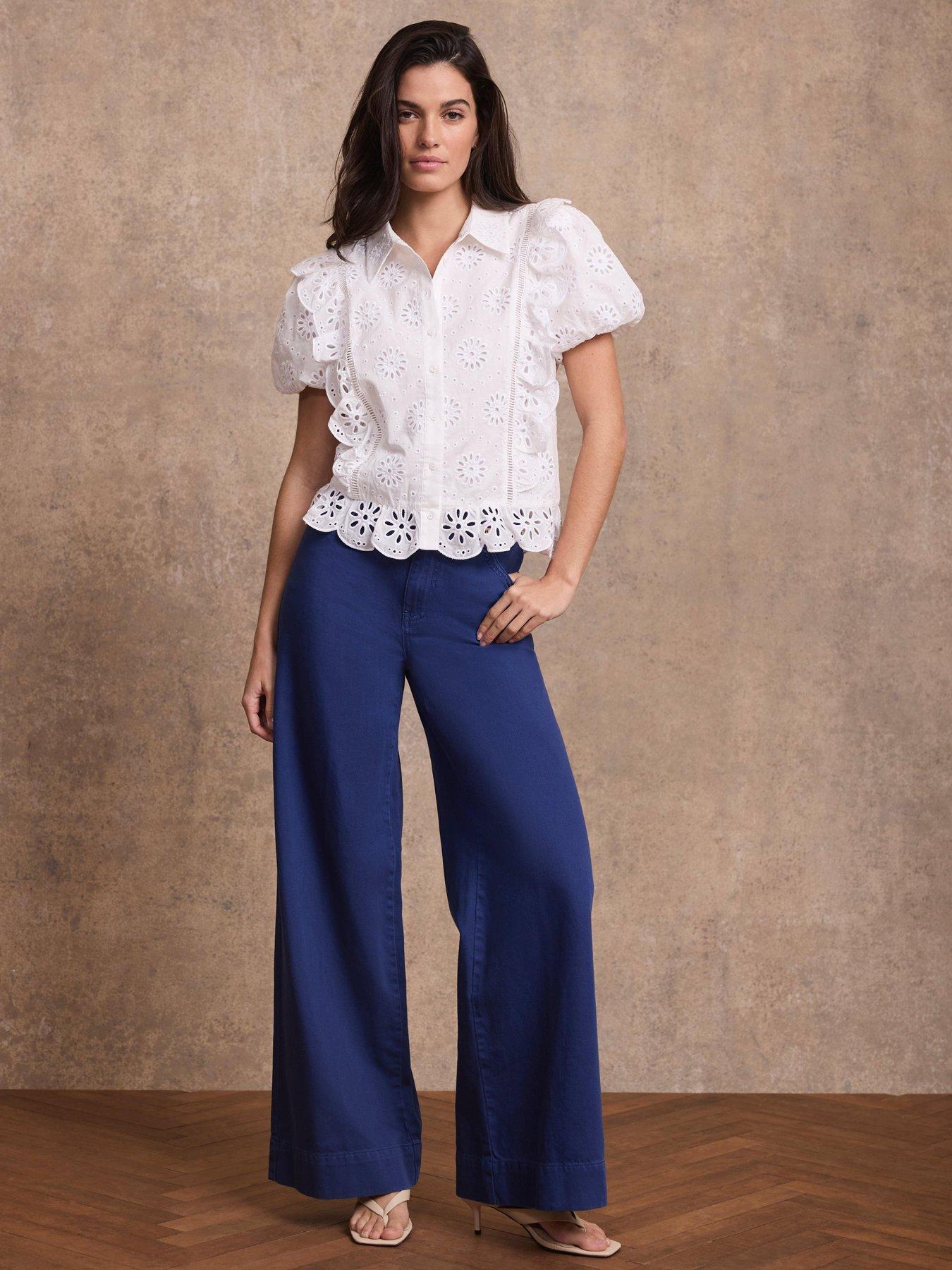 Image 1 of 6 of Mint Velvet Washed Cobalt Wide Jean