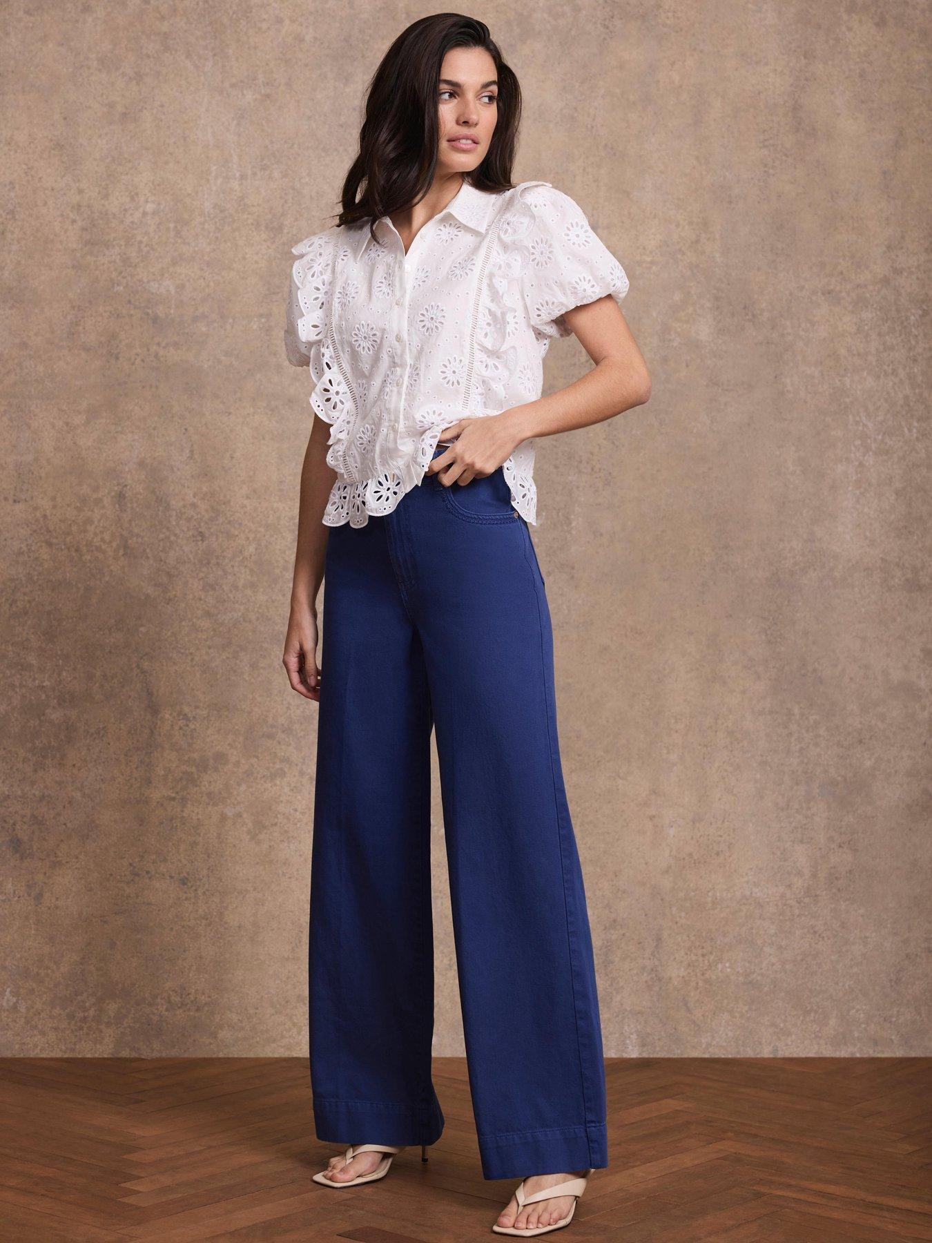 Image 2 of 6 of Mint Velvet Washed Cobalt Wide Jean