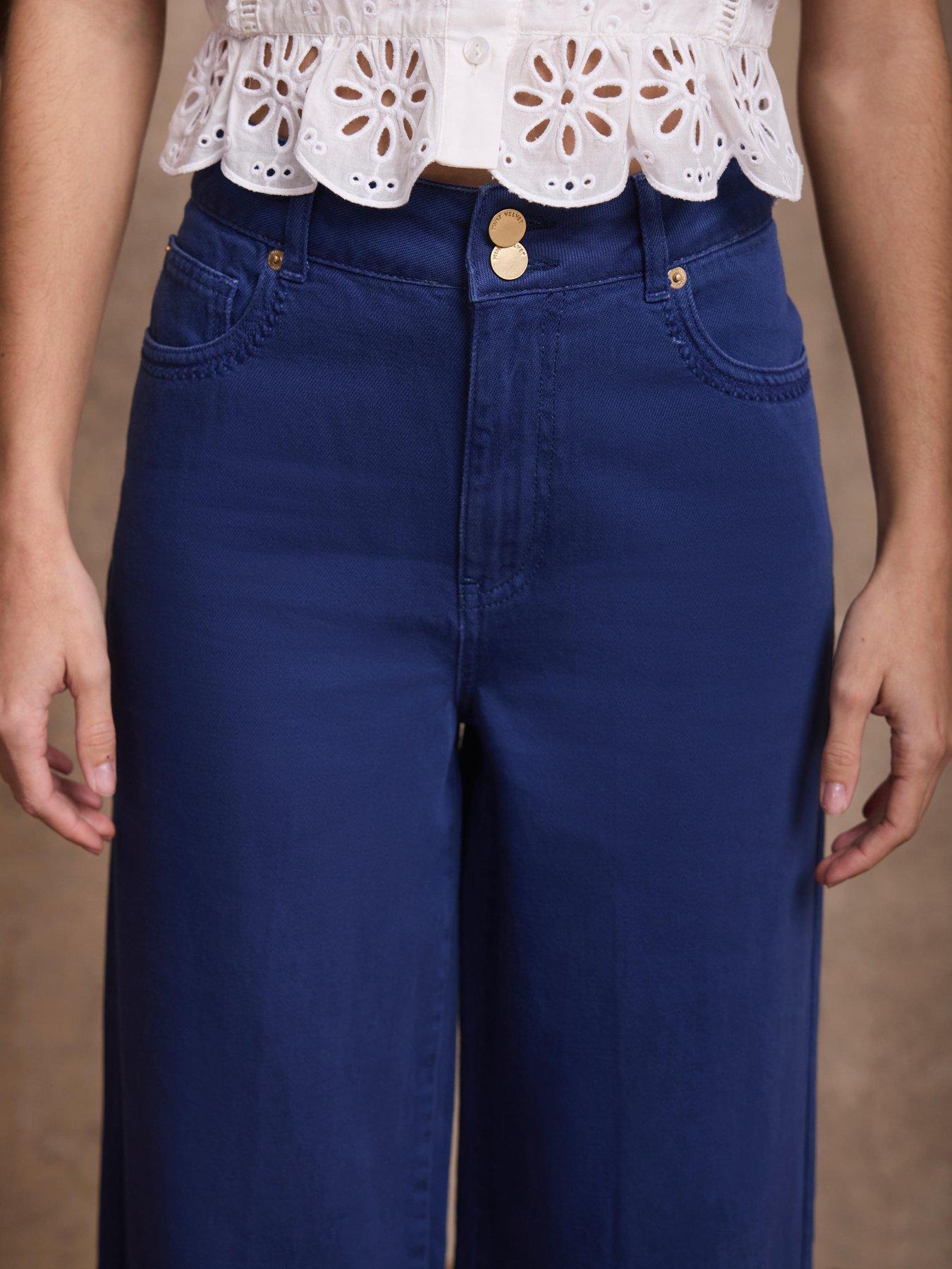 Image 4 of 6 of Mint Velvet Washed Cobalt Wide Jean