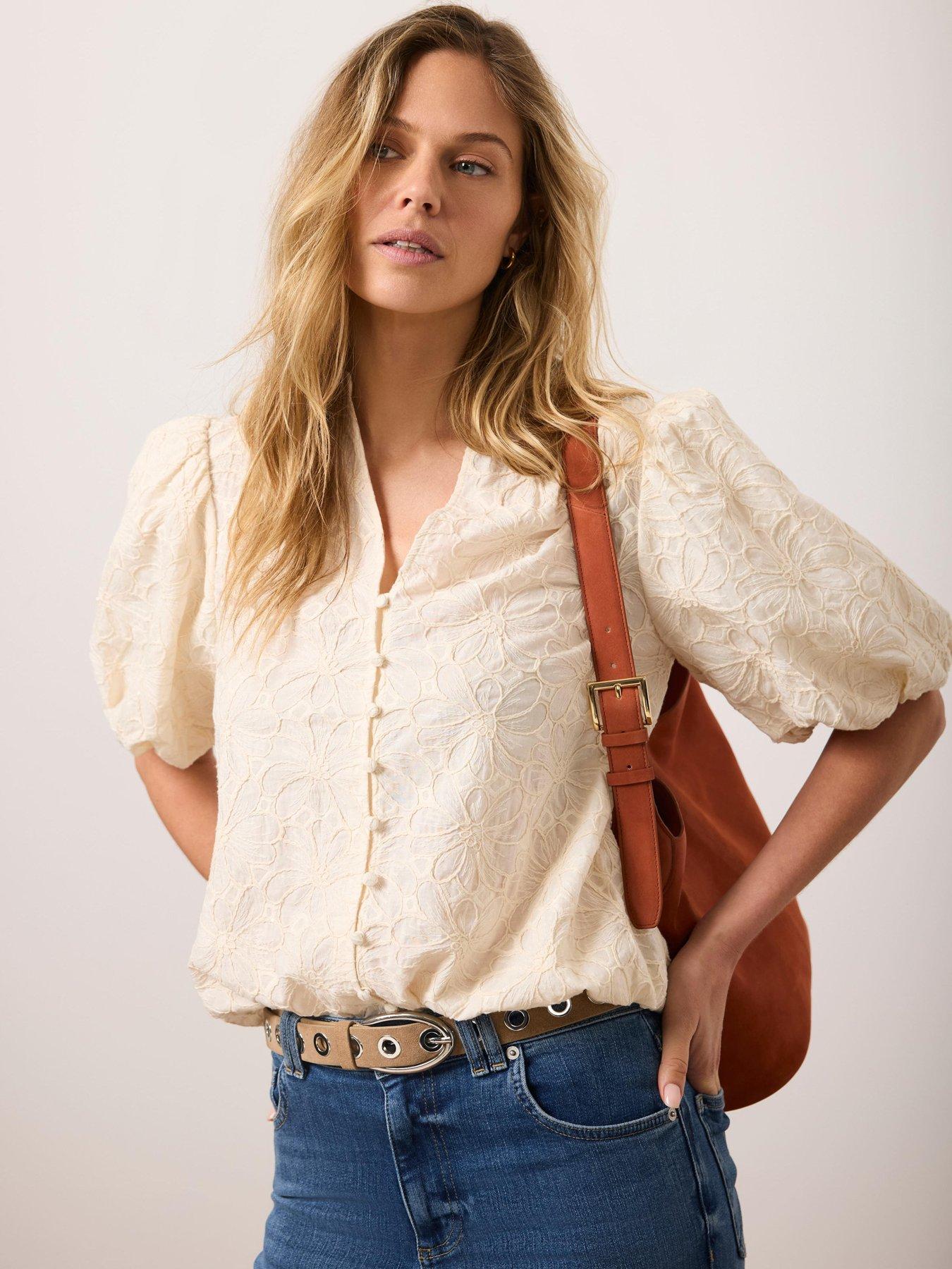 Image 1 of 6 of Mint Velvet Ivory Textured Floral Top