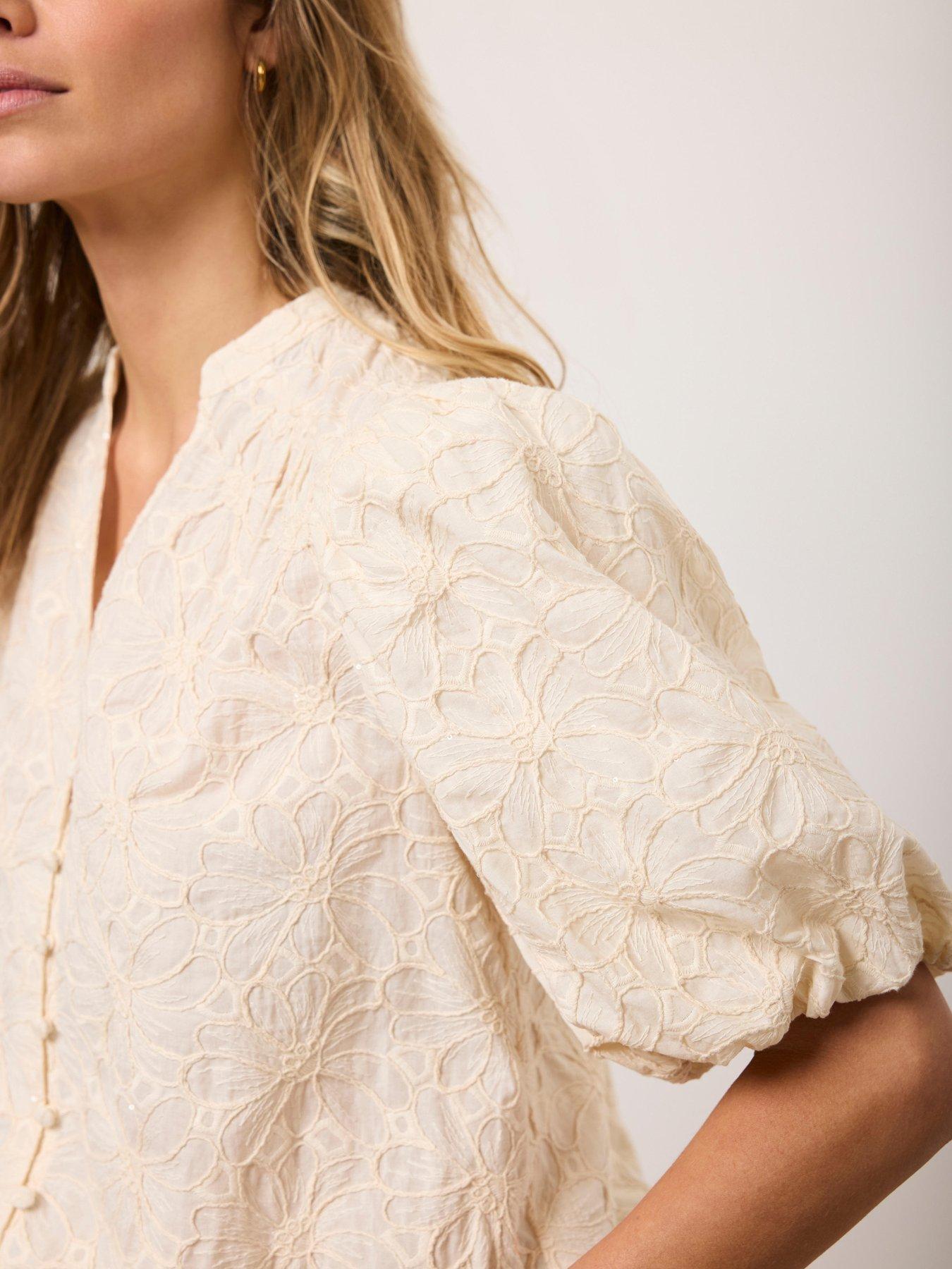 Image 4 of 6 of Mint Velvet Ivory Textured Floral Top