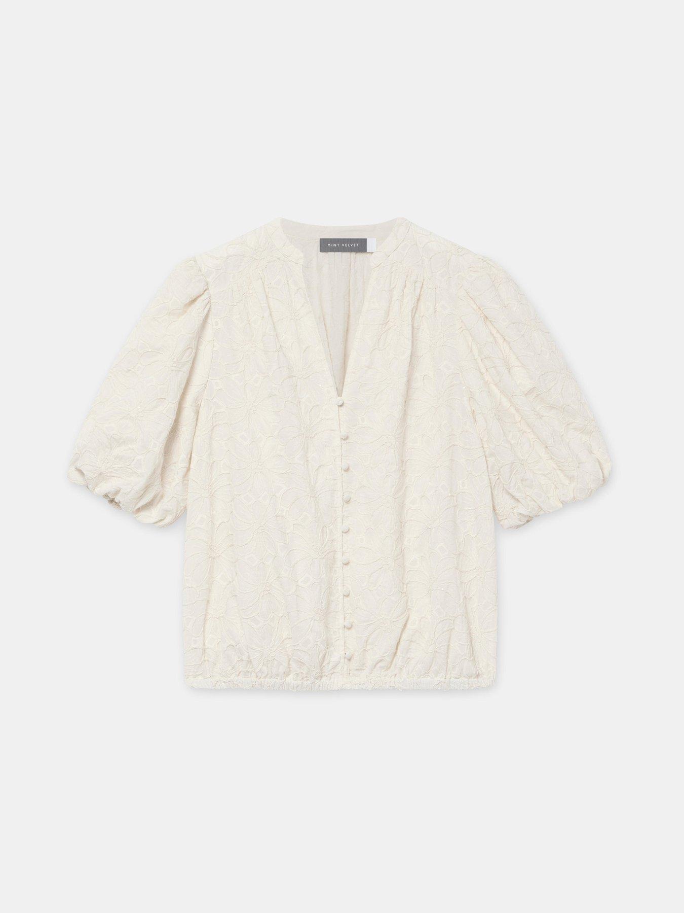Image 5 of 6 of Mint Velvet Ivory Textured Floral Top