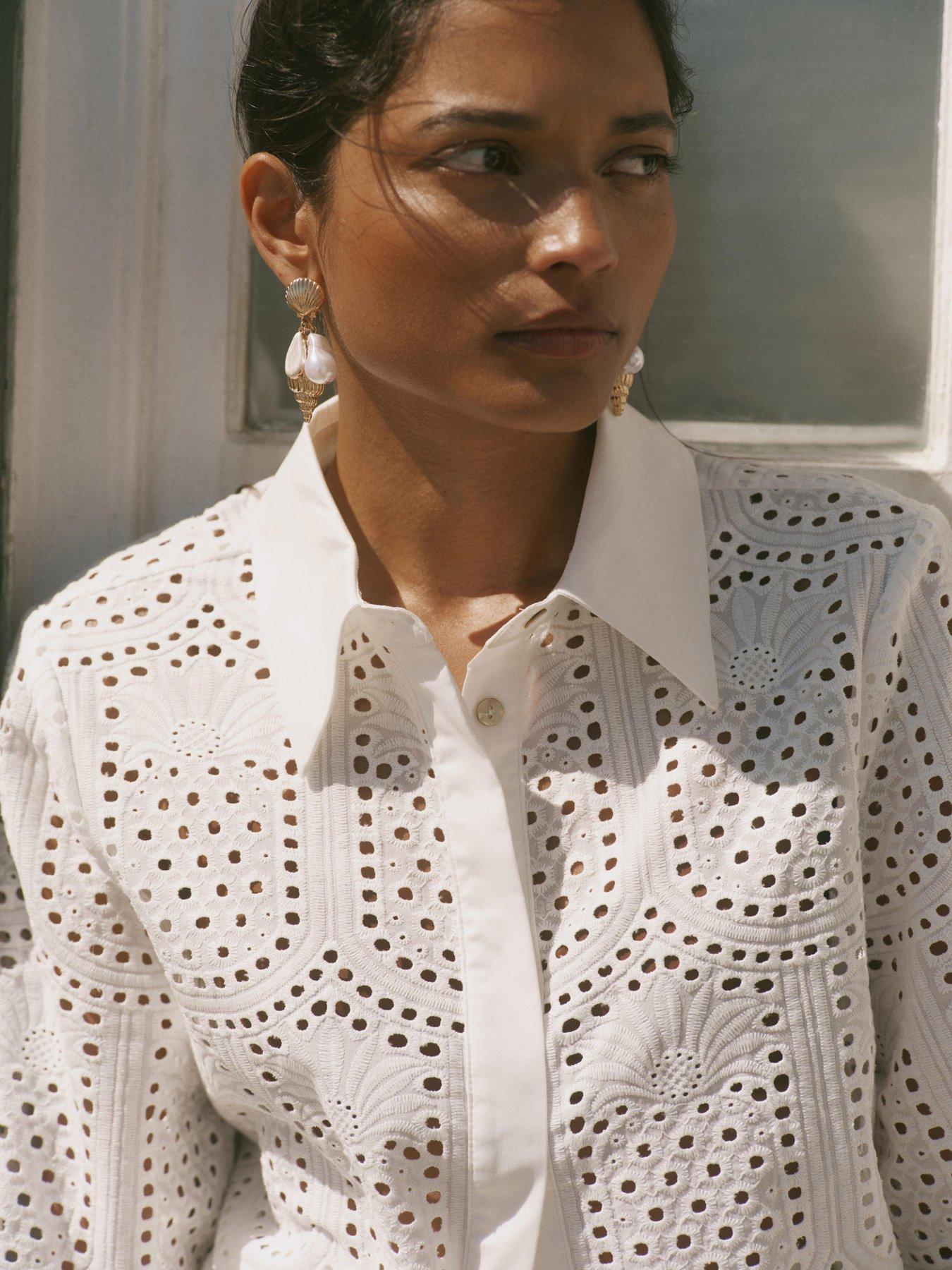 Image 4 of 6 of Mint Velvet Broderie Shirt - Ivory