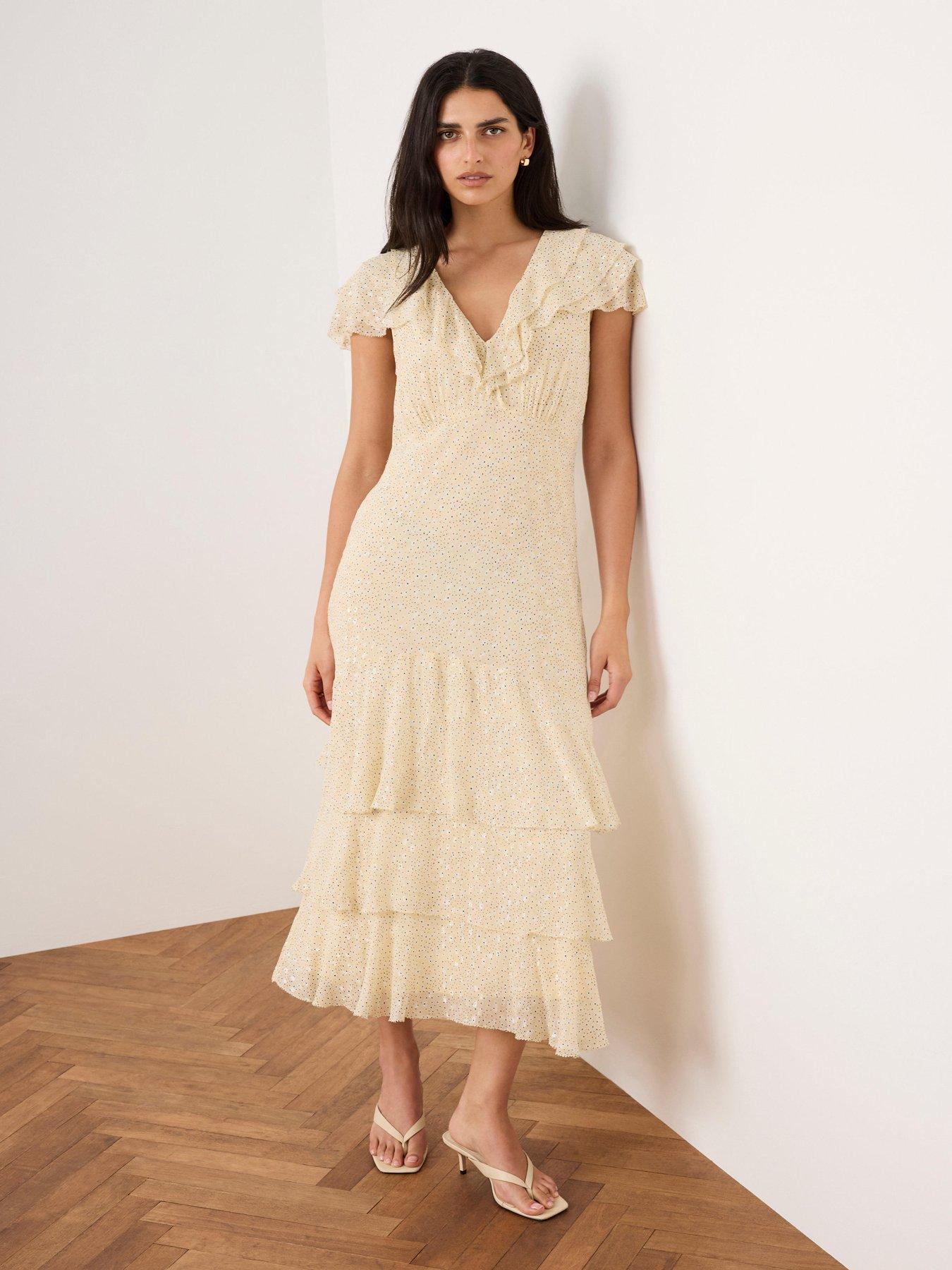 Mint Velvet Yellow Ruffle Spot Midi Dress