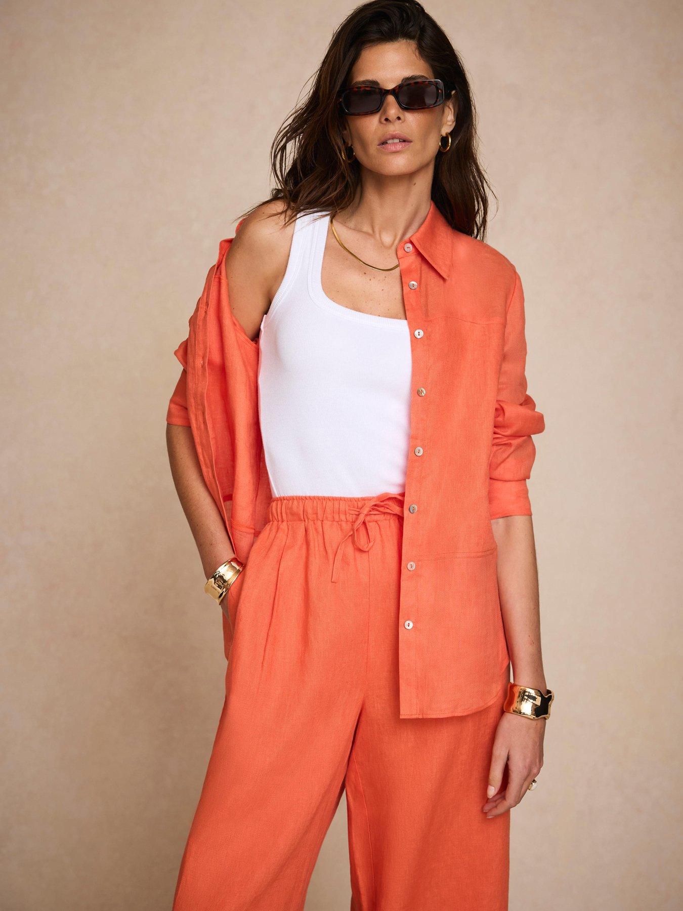 Image 3 of 6 of Mint Velvet Linen Mix Shirt - Orange