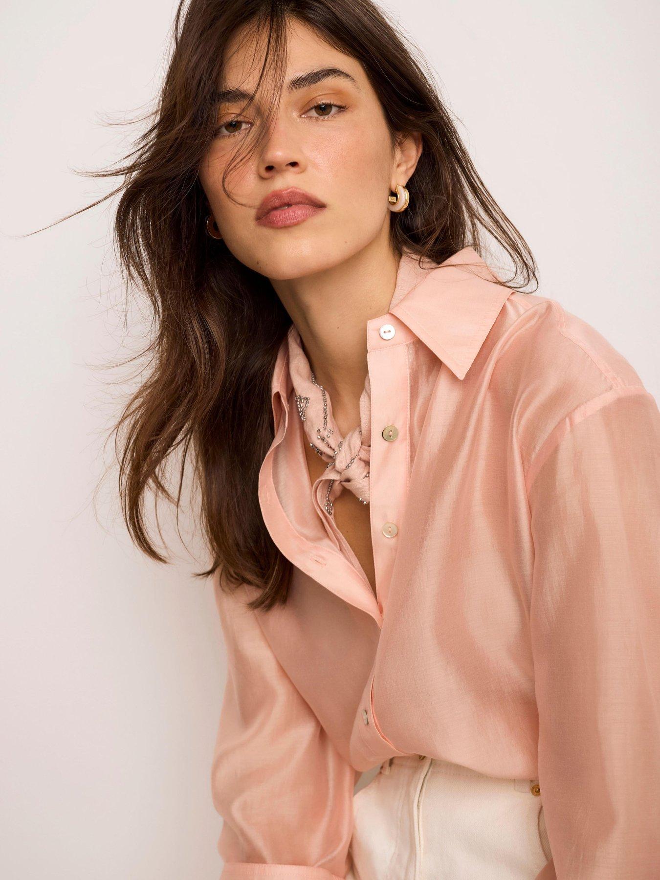 Image 1 of 6 of Mint Velvet Light Pink Sheer Shirt