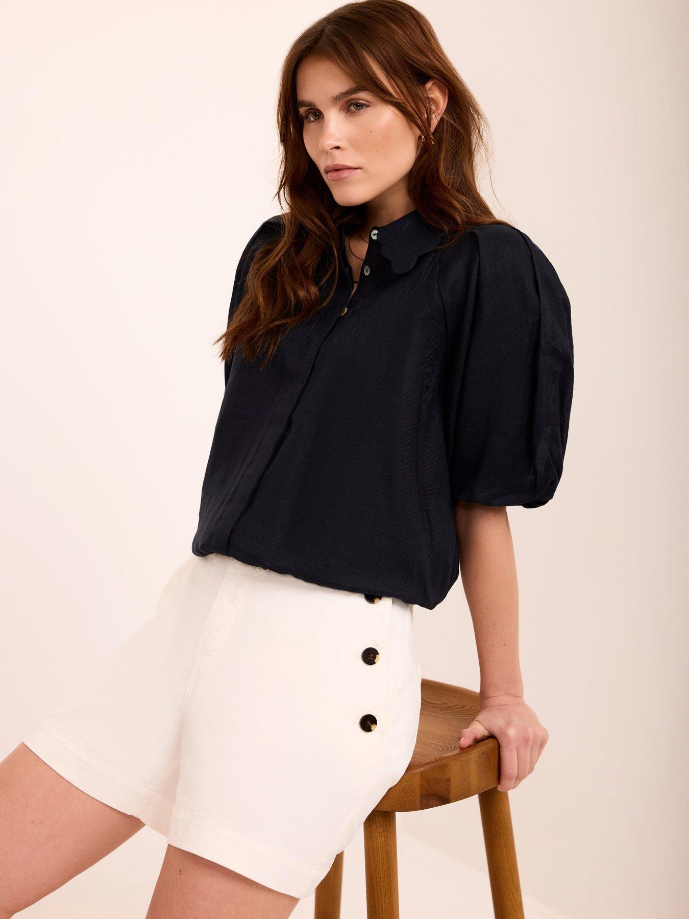 mint-velvet-navy-ramie-puff-sleeve-topfront