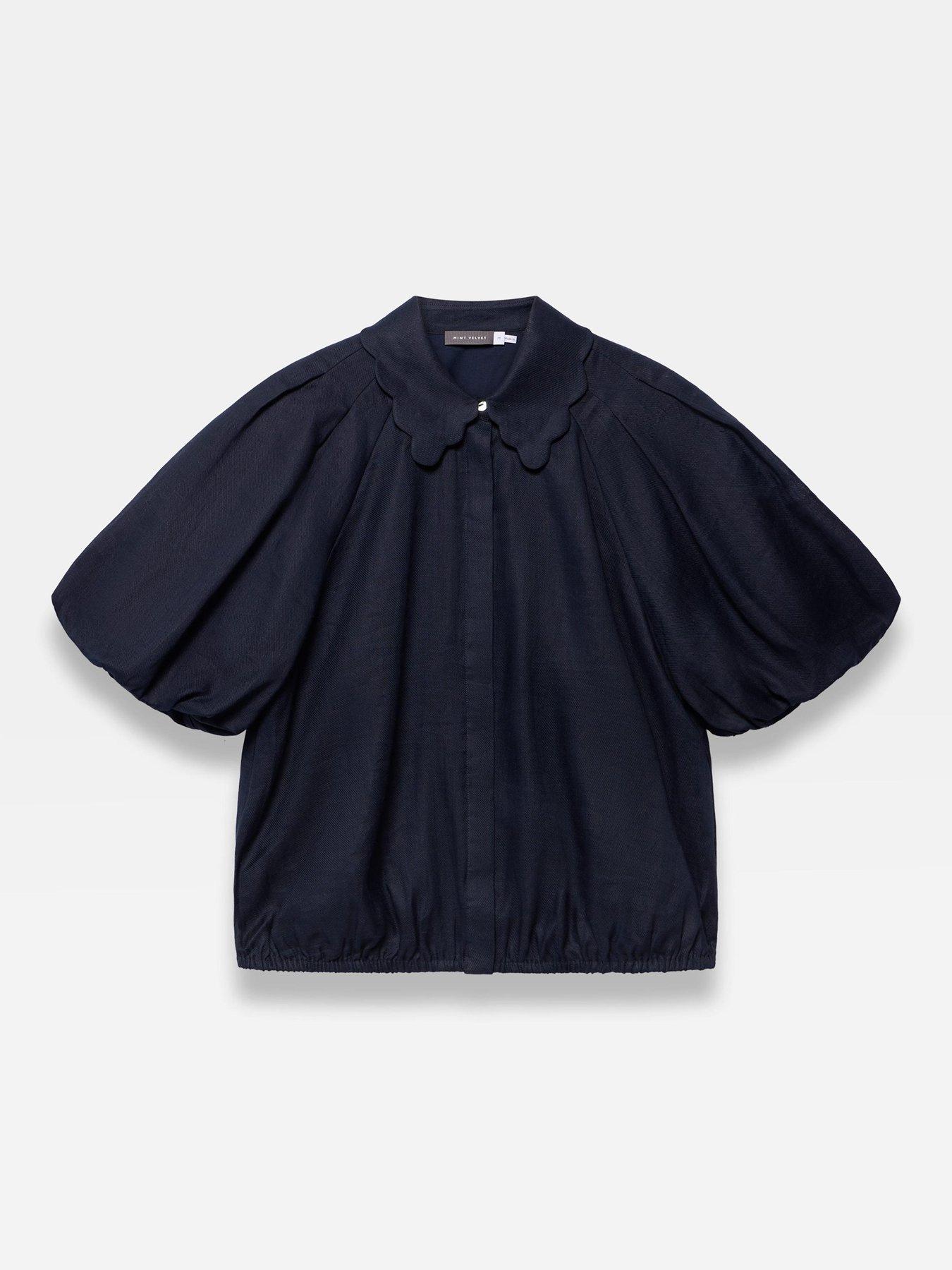 mint-velvet-navy-ramie-puff-sleeve-topdetail