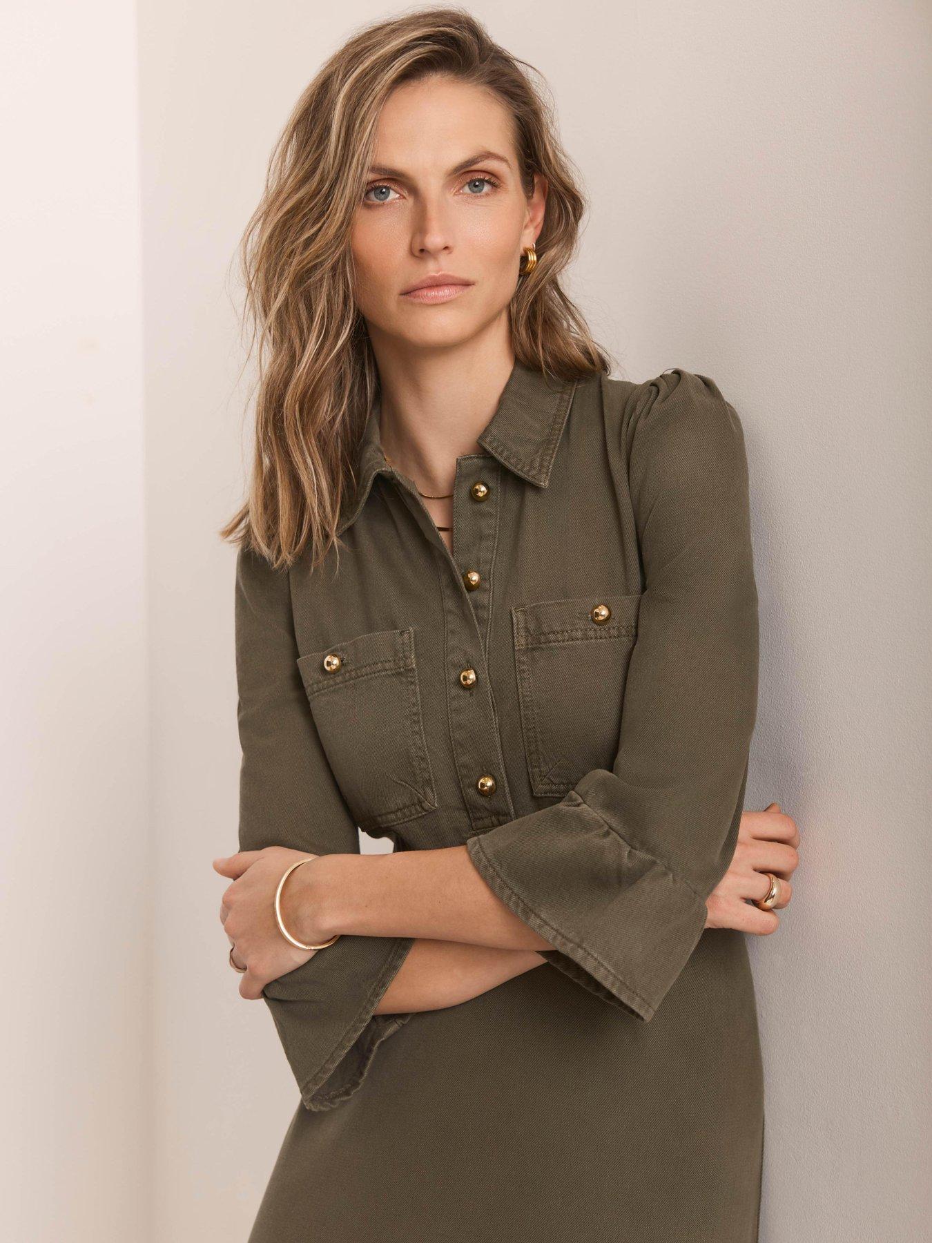 Image 4 of 6 of Mint Velvet Khaki Frill Denim Midi Dress