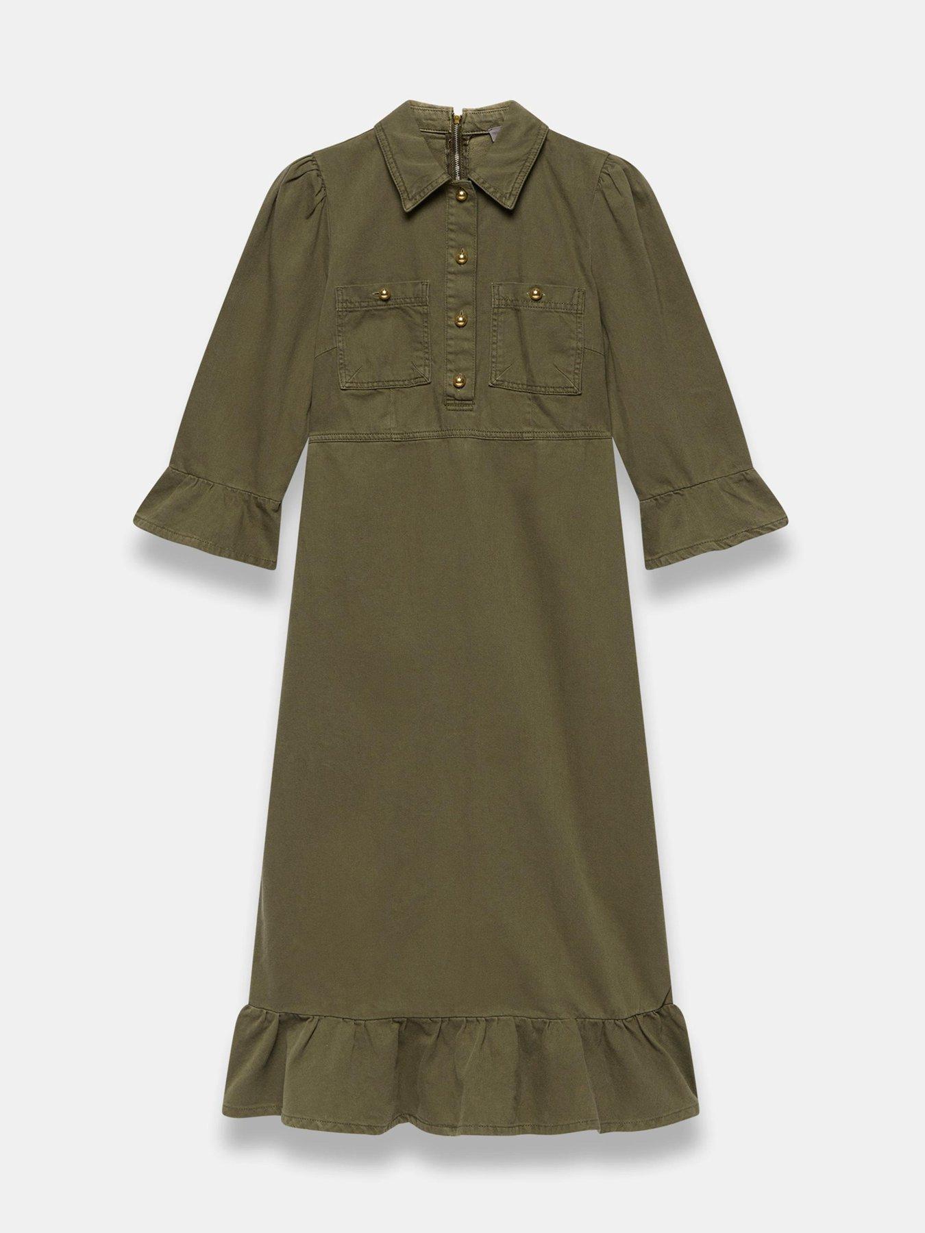 Image 5 of 6 of Mint Velvet Khaki Frill Denim Midi Dress