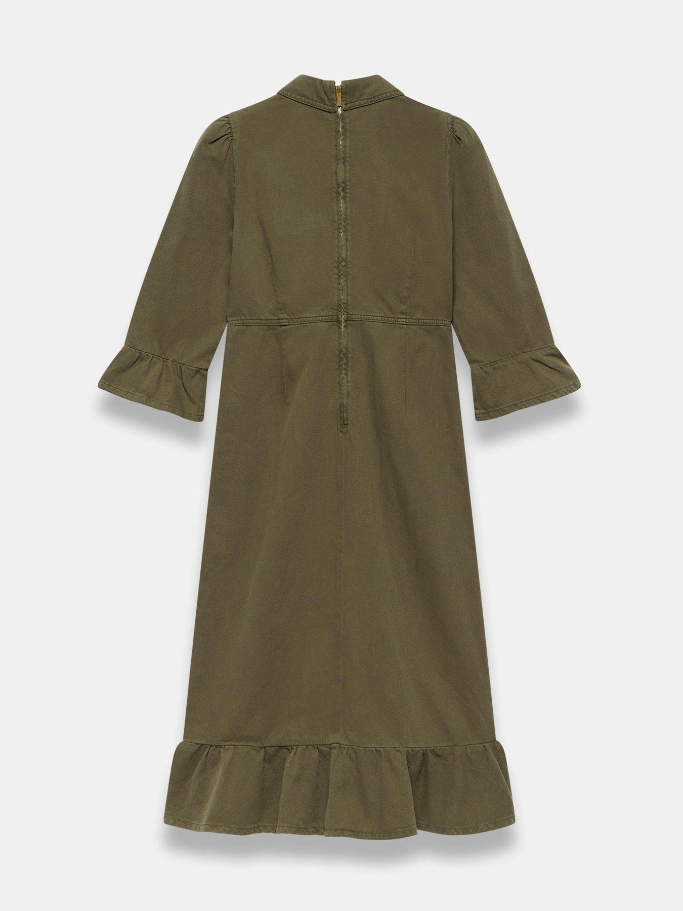 Image 6 of 6 of Mint Velvet Khaki Frill Denim Midi Dress
