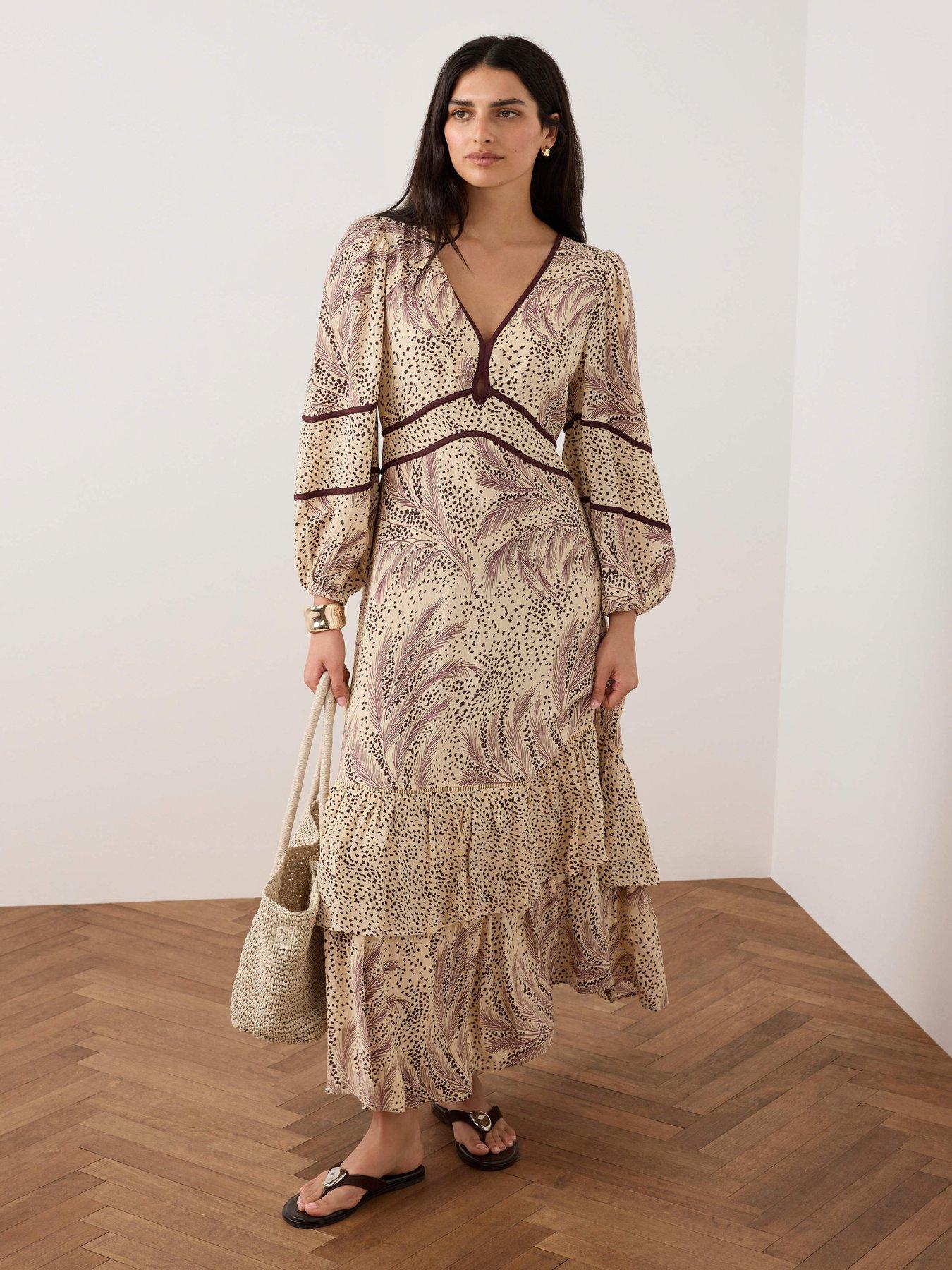 Image 1 of 6 of Mint Velvet Cream Printed Boho Maxi Dress