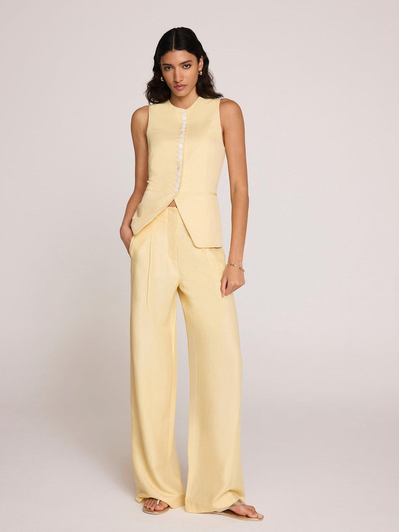 Mint Velvet Lemon Linen Pleat Leg Trousers - Yellow