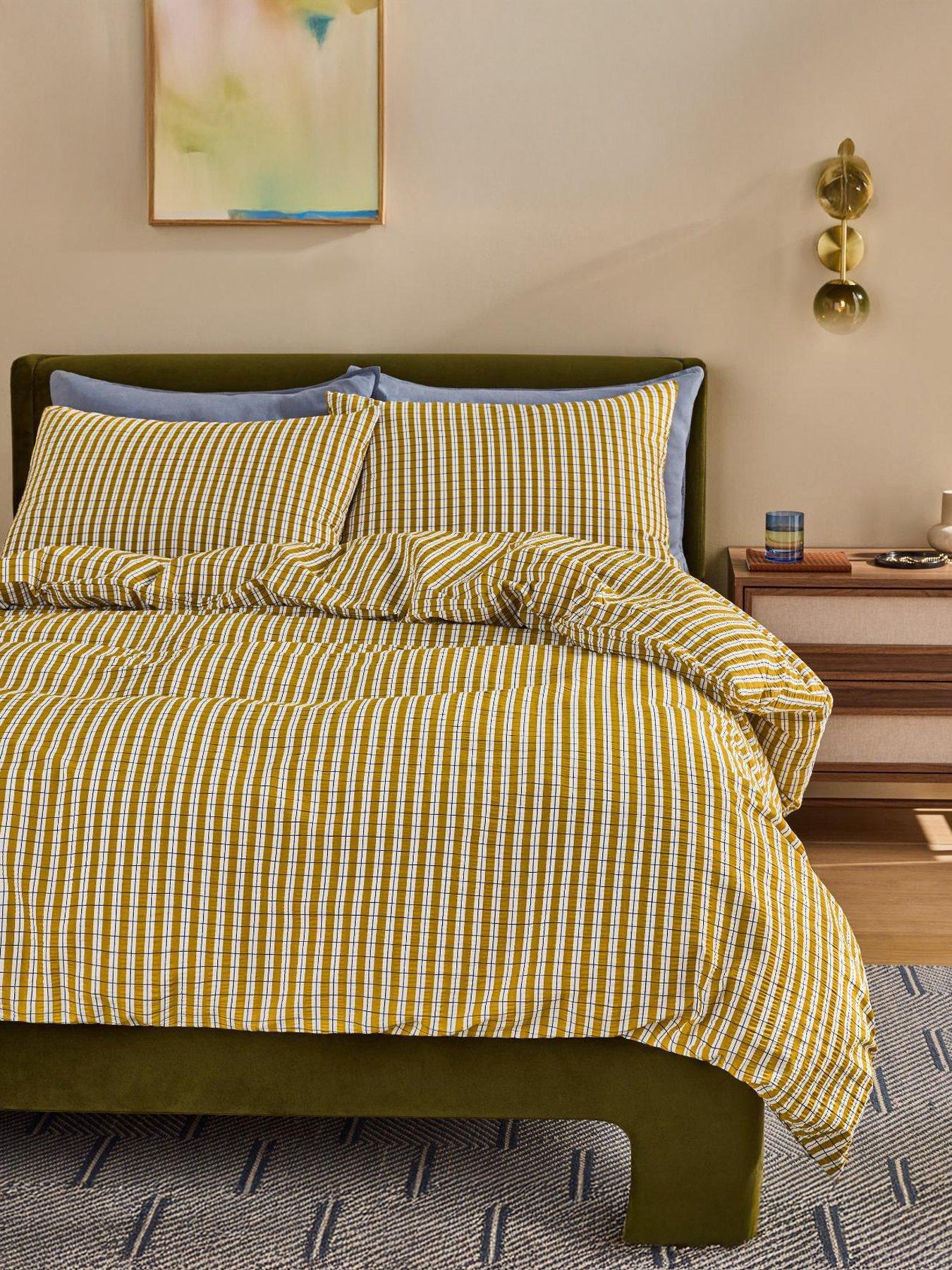 Made Felix Seersucker King Duvet Set Ochre