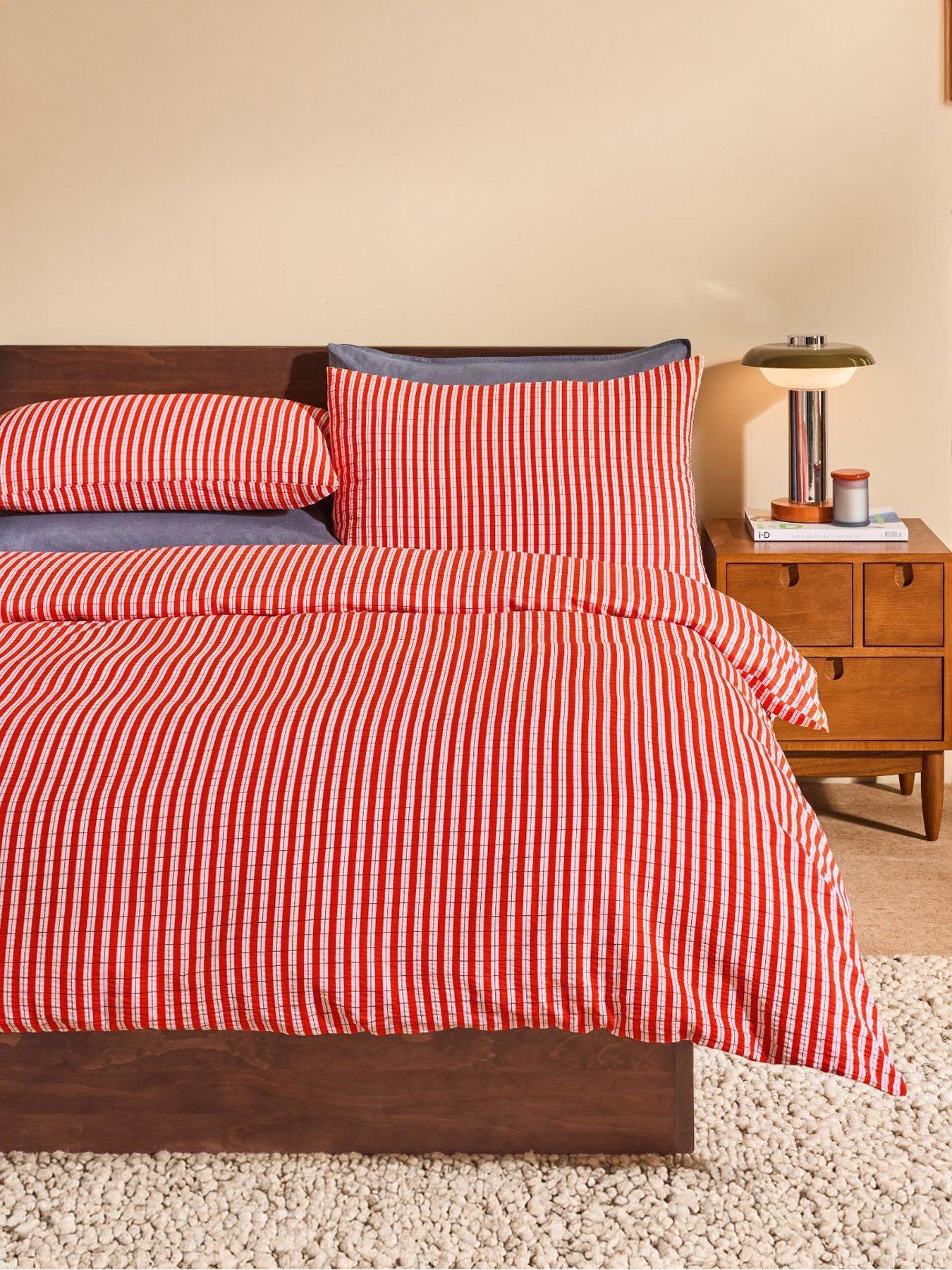 Made Felix Seersucker King Duvet Set Orange