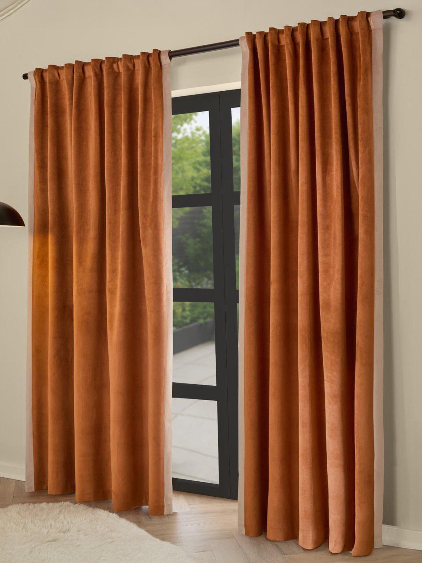 Made Audley 117x183 Tab Top Curtains Dark Blue/nutmeg