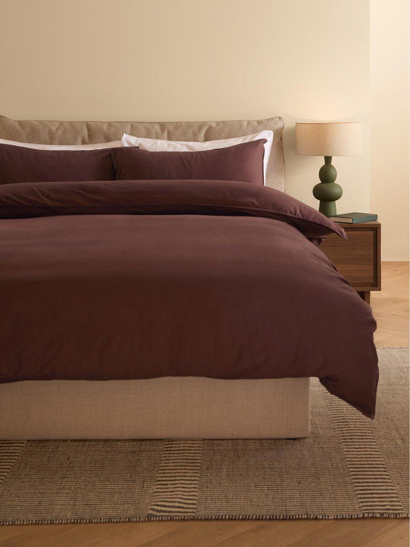 Made Textured Cotton Double Duvet Set Chocolate