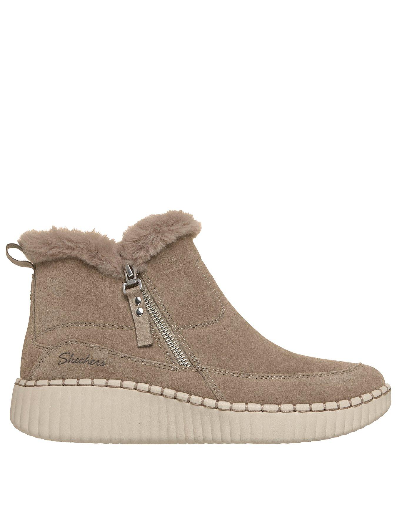 Image 1 of 6 of Skechers Wilshire Blvd Fresh Zip Size Zip Mid Bootie W/air-cooled Mf - Taupe Suede/faux Fur
