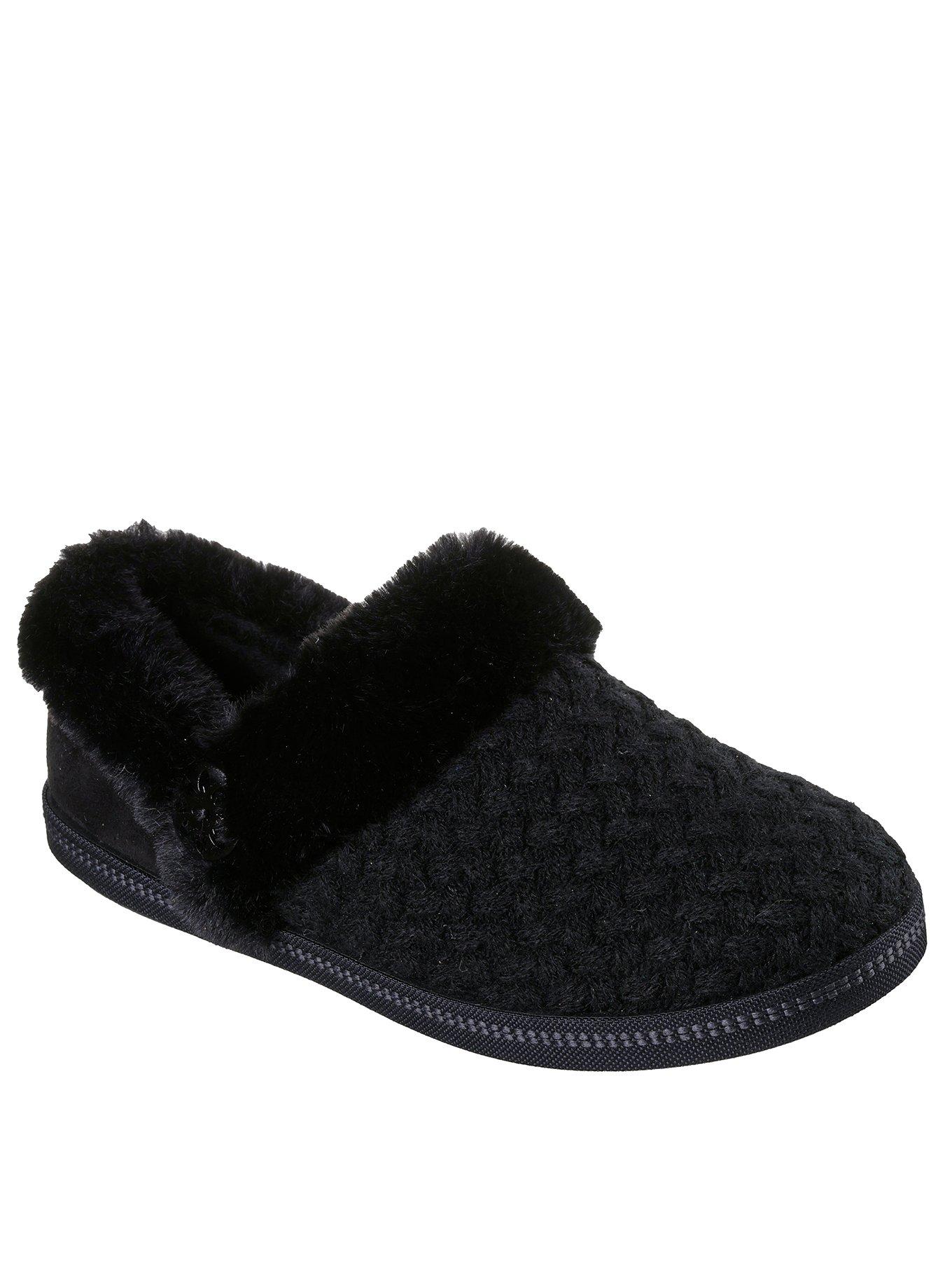 Image 2 of 6 of Skechers Cozy Campfire Frosty Promise Quilted Faux Fur Knit Button Slipper W/ Memory Foam - Black Knit/faux Fur