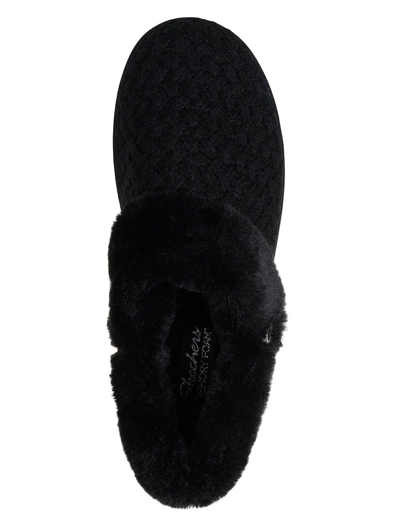 Image 3 of 6 of Skechers Cozy Campfire Frosty Promise Quilted Faux Fur Knit Button Slipper W/ Memory Foam - Black Knit/faux Fur