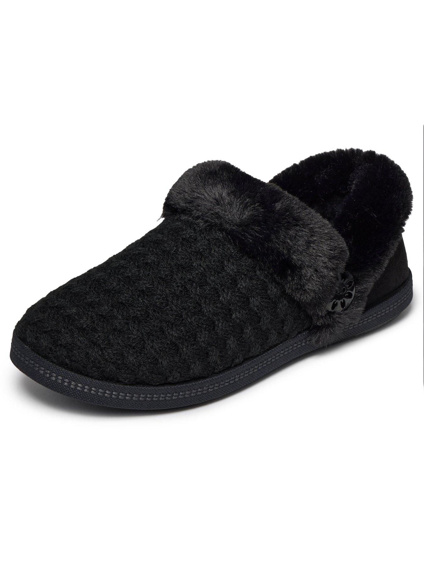 Image 5 of 6 of Skechers Cozy Campfire Frosty Promise Quilted Faux Fur Knit Button Slipper W/ Memory Foam - Black Knit/faux Fur