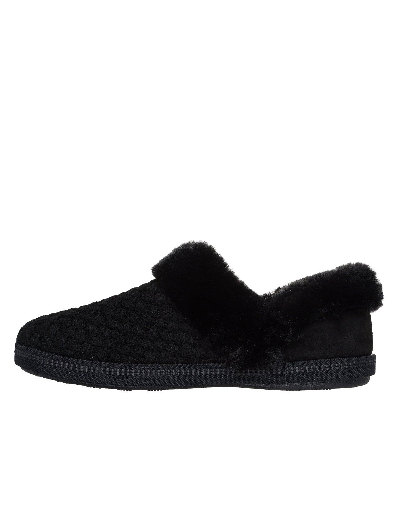 Image 6 of 6 of Skechers Cozy Campfire Frosty Promise Quilted Faux Fur Knit Button Slipper W/ Memory Foam - Black Knit/faux Fur