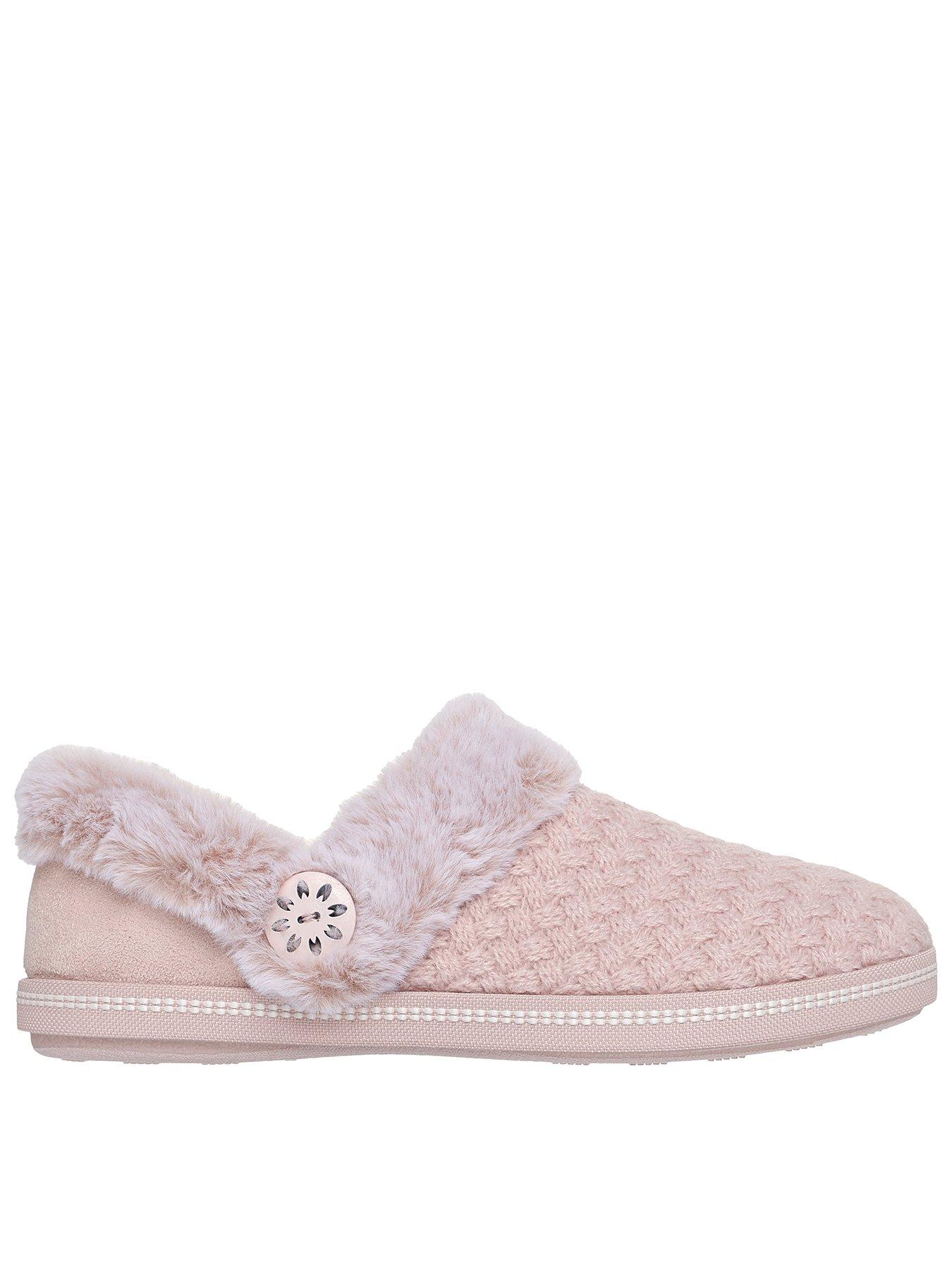 Image 1 of 6 of Skechers Cozy Campfire Frosty Promise Quilted Faux Fur Knit Button Slipper W/ Memory Foam - Blush Knit/faux Fur