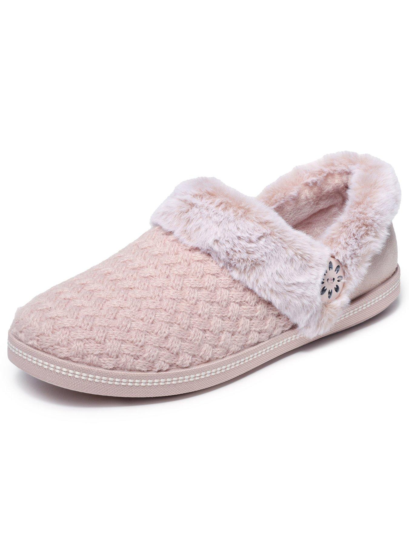 Image 5 of 6 of Skechers Cozy Campfire Frosty Promise Quilted Faux Fur Knit Button Slipper W/ Memory Foam - Blush Knit/faux Fur