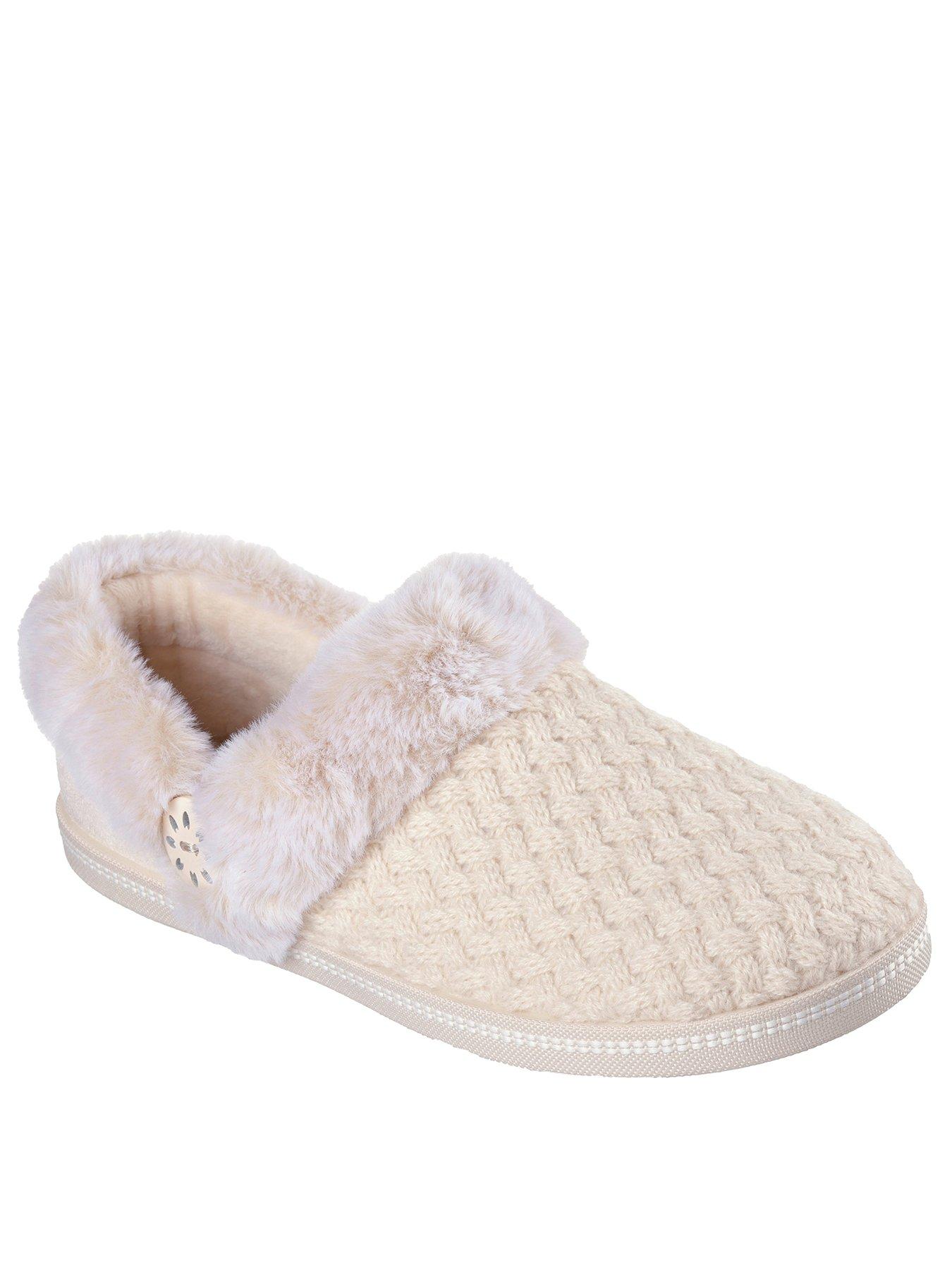 Image 2 of 6 of Skechers Cozy Campfire Frosty Promise Quilted Faux Fur Knit Button Slipper W/ Memory Foam - Sand Knit/suede Heelknit/faux Fur