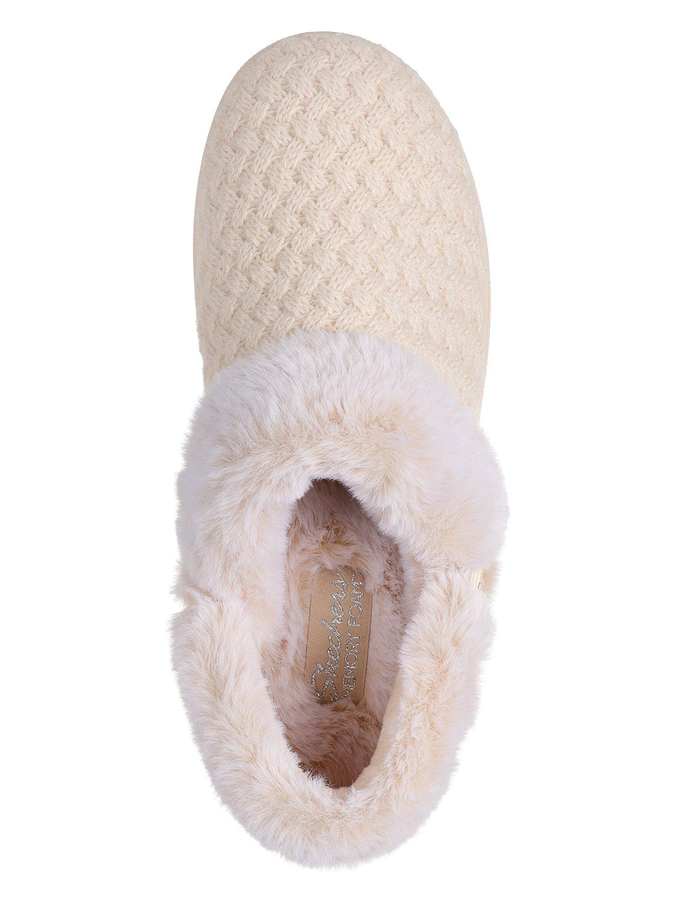 Image 3 of 6 of Skechers Cozy Campfire Frosty Promise Quilted Faux Fur Knit Button Slipper W/ Memory Foam - Sand Knit/suede Heelknit/faux Fur