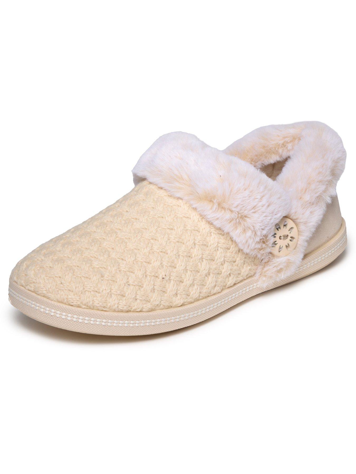 Image 5 of 6 of Skechers Cozy Campfire Frosty Promise Quilted Faux Fur Knit Button Slipper W/ Memory Foam - Sand Knit/suede Heelknit/faux Fur
