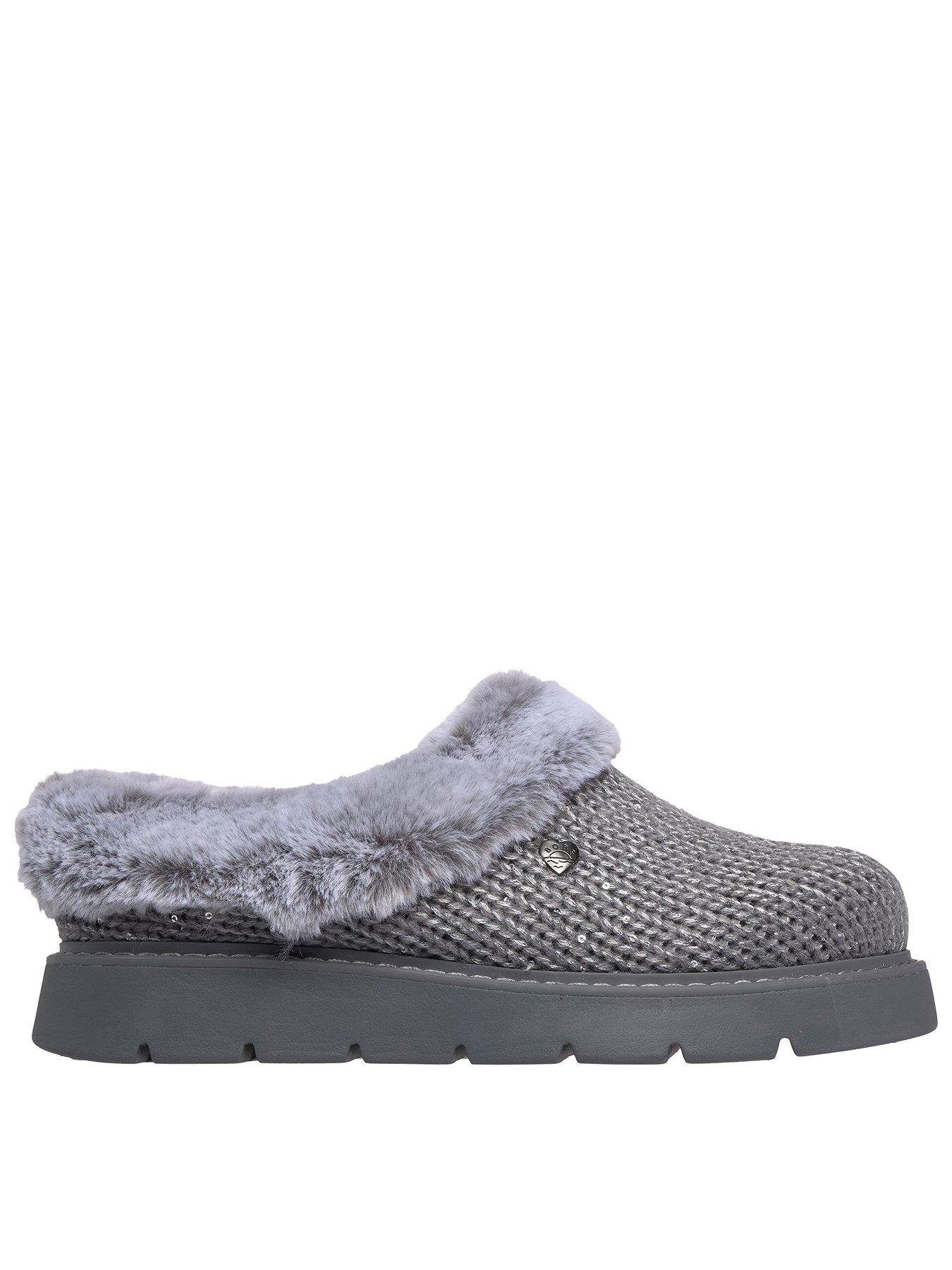 Skechers BOBS Keepsakes Lite B Bright Faux Fur Trim Mule Slippers - Grey