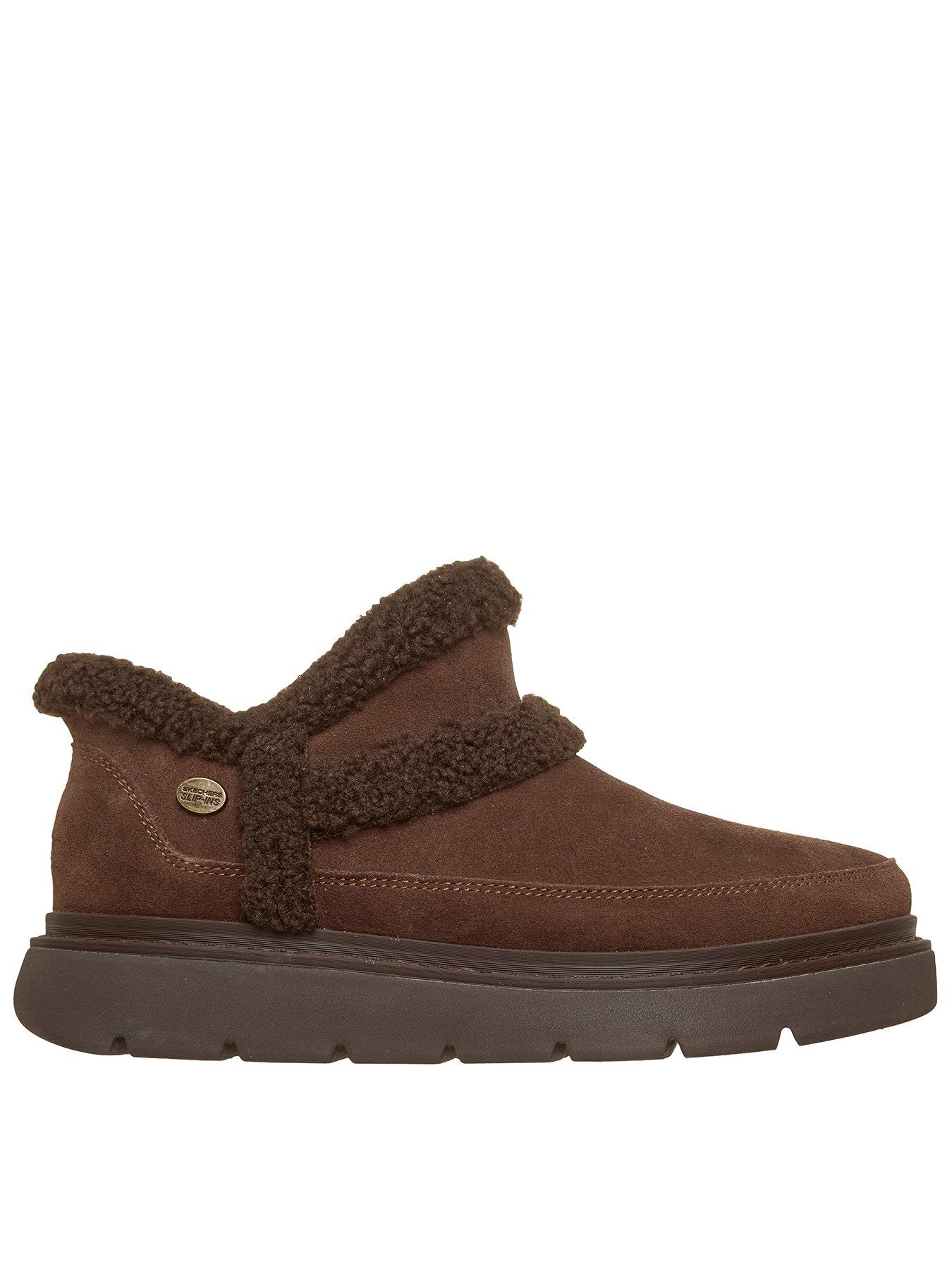 Image 1 of 5 of Skechers Keepsakes Lite Winter Snug Slip-ins Suede Bootie With Faux Shearling Trim - Chocolate Suede/ Textile