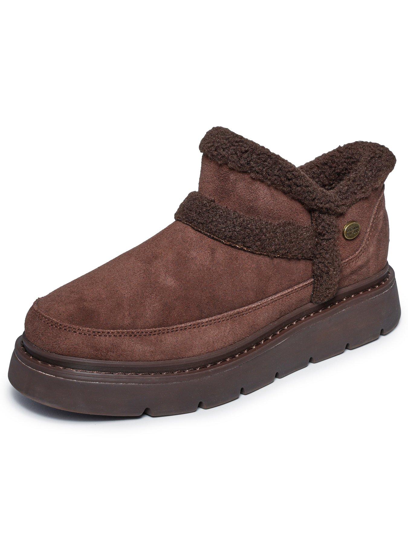 Image 4 of 5 of Skechers Keepsakes Lite Winter Snug Slip-ins Suede Bootie With Faux Shearling Trim - Chocolate Suede/ Textile