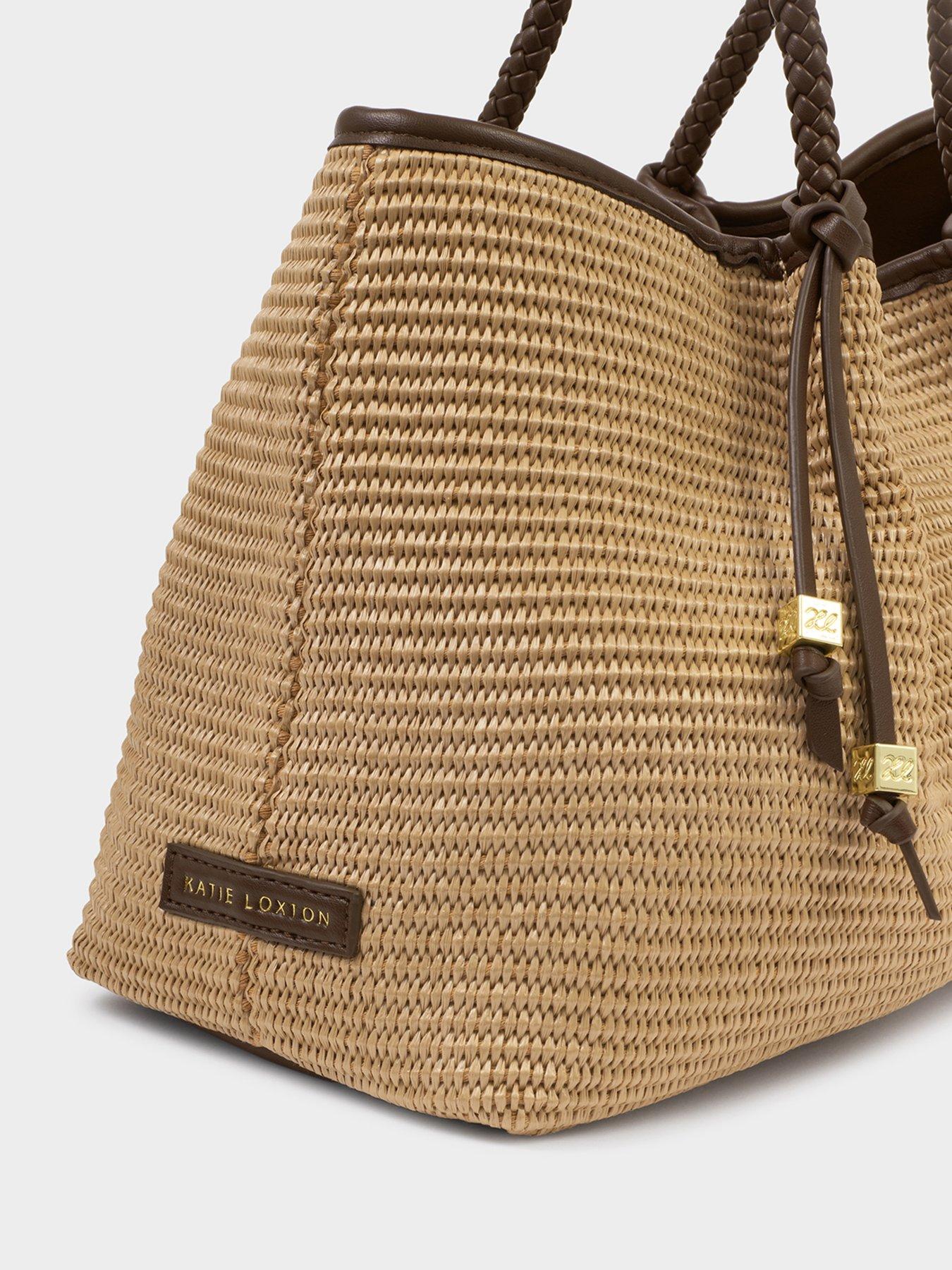 Image 3 of 6 of Katie Loxton Nova Raffia Small Shoulder Tote- Natural Raffia / Bitter Chocolate