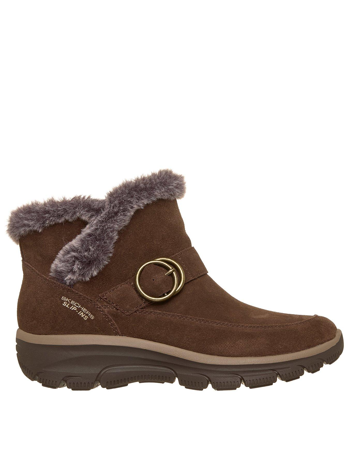 Image 1 of 6 of Skechers Easy Going Gentle Winter Slip-ins Buckle Bootie W/air-cooled Mf - Chocolate Suede/faux Fur