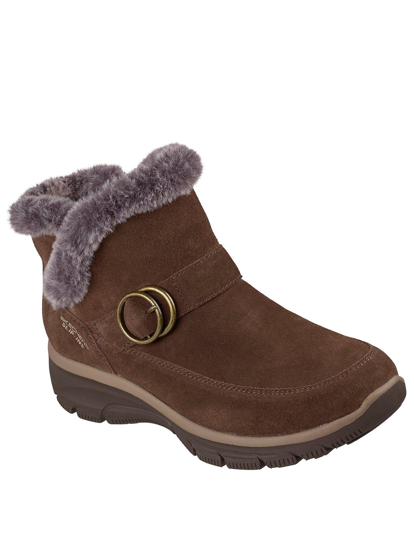 Image 2 of 6 of Skechers Easy Going Gentle Winter Slip-ins Buckle Bootie W/air-cooled Mf - Chocolate Suede/faux Fur