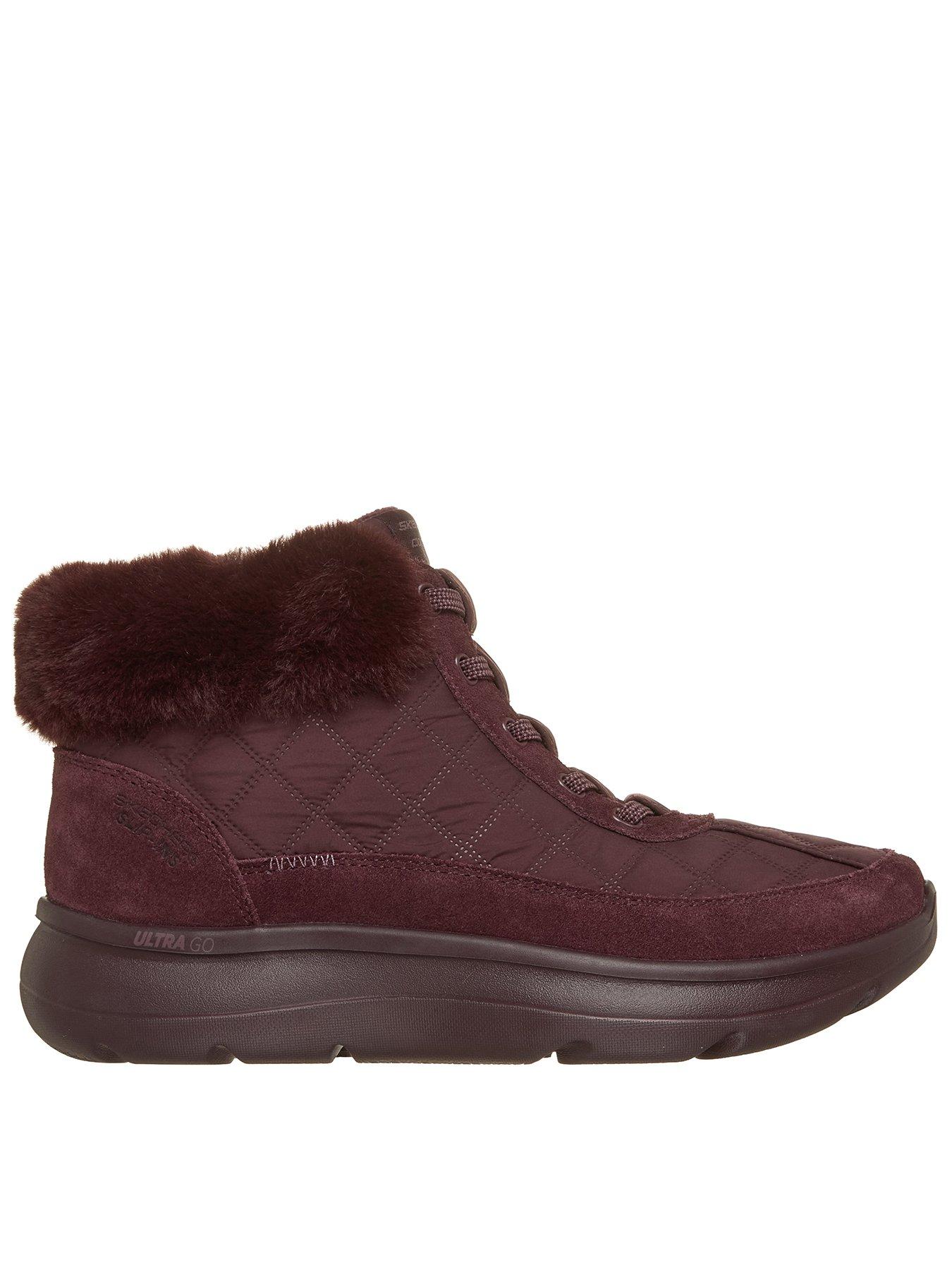 Skechers On-the-go Encore Maisie Cozy Fit Slip-ins Chugga W/ Faux Fur Collar  &  Bungee Laces - Burgundy Cozypoly/leather Trim