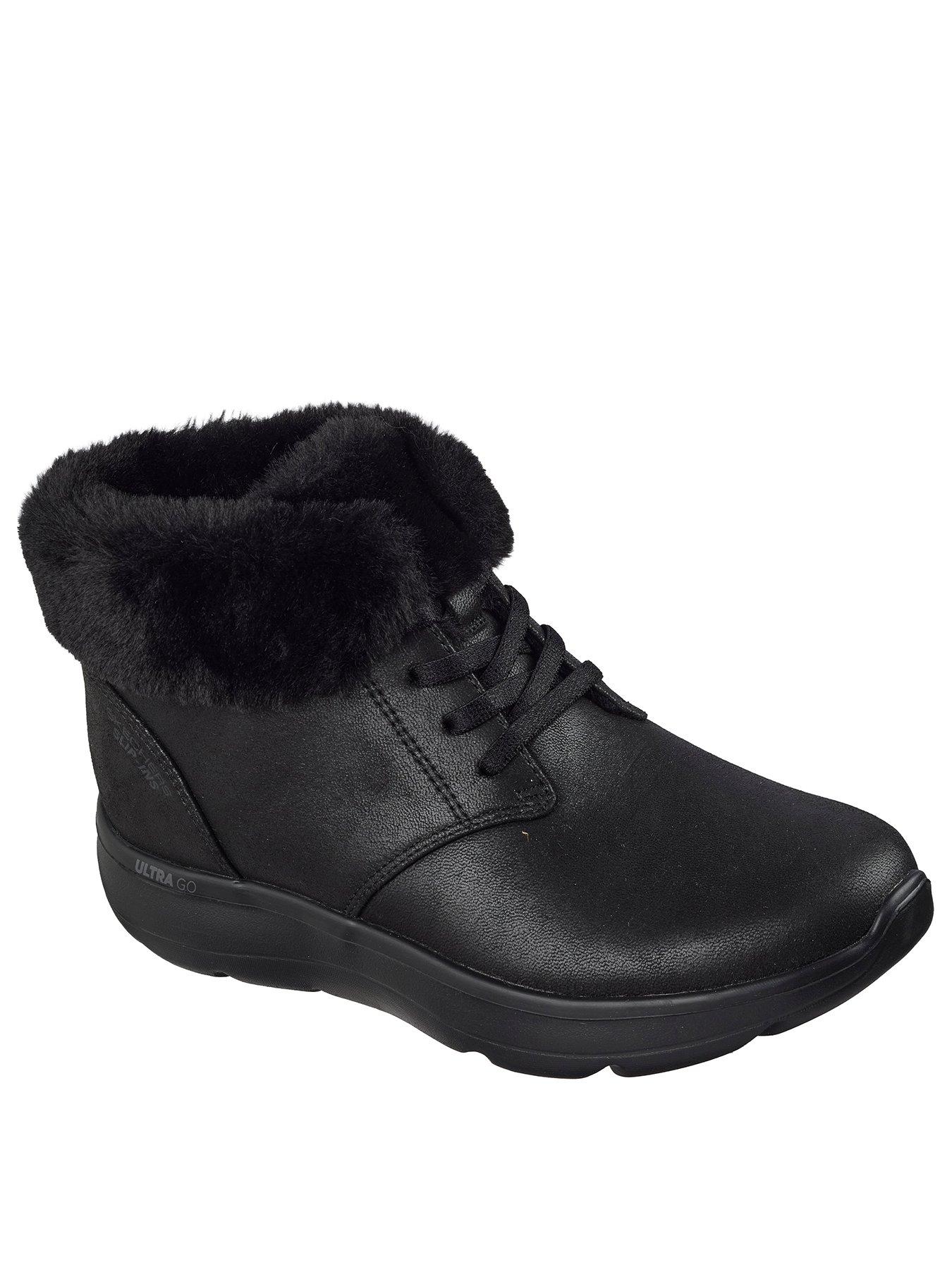Image 2 of 6 of Skechers On-the-go Encore Phoebe Premium Cozy Slip-ins Perform Tex Desert Boot W/ Bungee Laces &amp; Faux Fur Collar - Black Textile