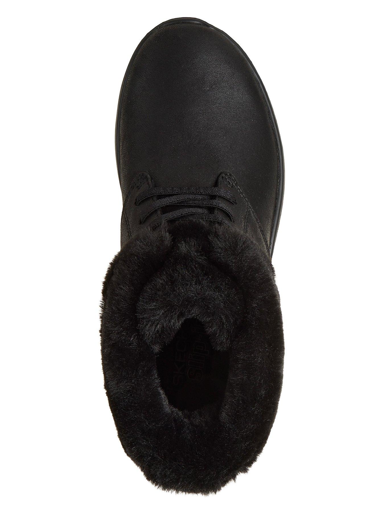 Image 3 of 6 of Skechers On-the-go Encore Phoebe Premium Cozy Slip-ins Perform Tex Desert Boot W/ Bungee Laces &amp; Faux Fur Collar - Black Textile