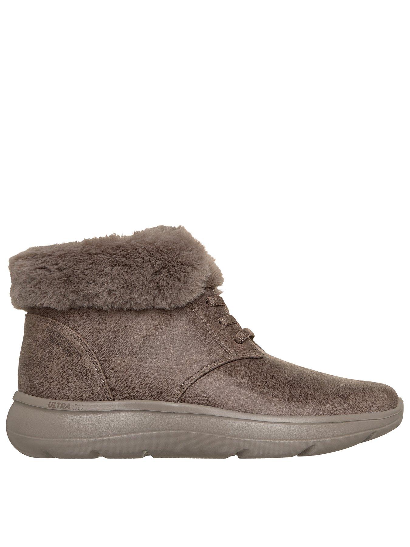 Image 1 of 6 of Skechers On-the-go Encore Phoebe Premium Cozy Slip-ins Perform Tex Desert Boot W/ Bungee Laces &amp; Faux Fur Collar - Dark Taupe Textile