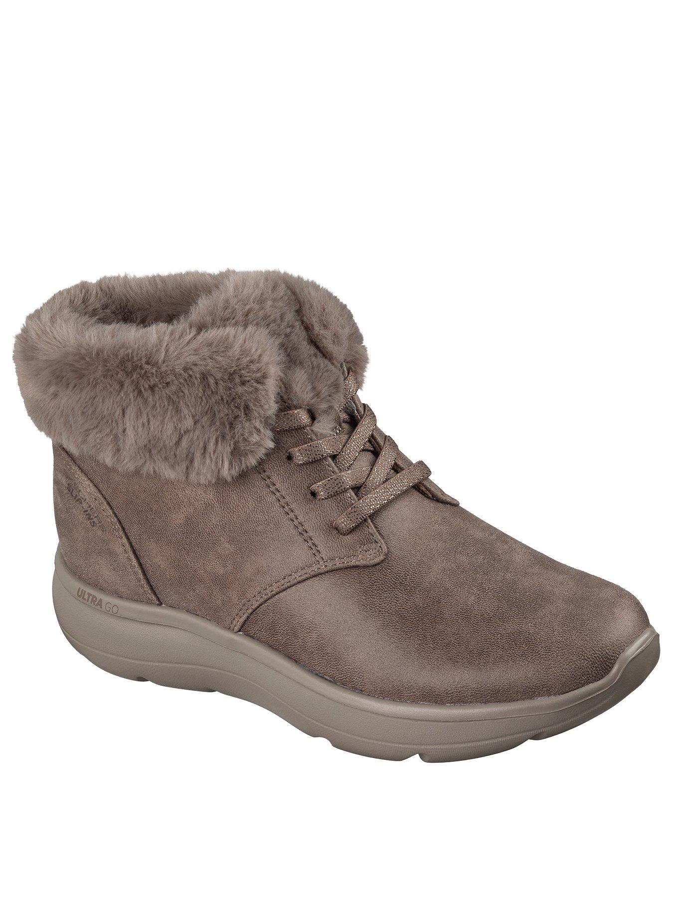 Image 2 of 6 of Skechers On-the-go Encore Phoebe Premium Cozy Slip-ins Perform Tex Desert Boot W/ Bungee Laces &amp; Faux Fur Collar - Dark Taupe Textile
