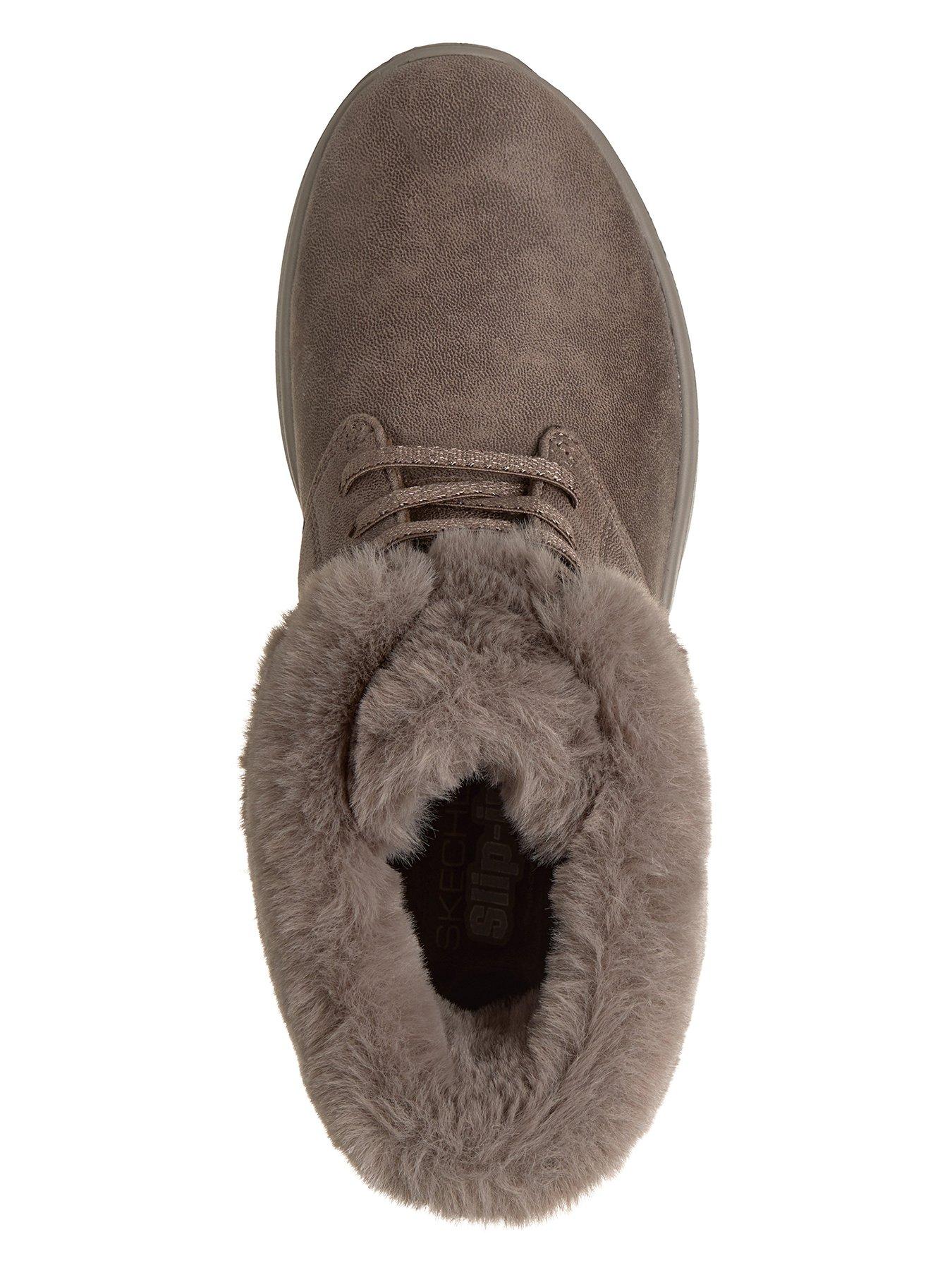Image 3 of 6 of Skechers On-the-go Encore Phoebe Premium Cozy Slip-ins Perform Tex Desert Boot W/ Bungee Laces &amp; Faux Fur Collar - Dark Taupe Textile